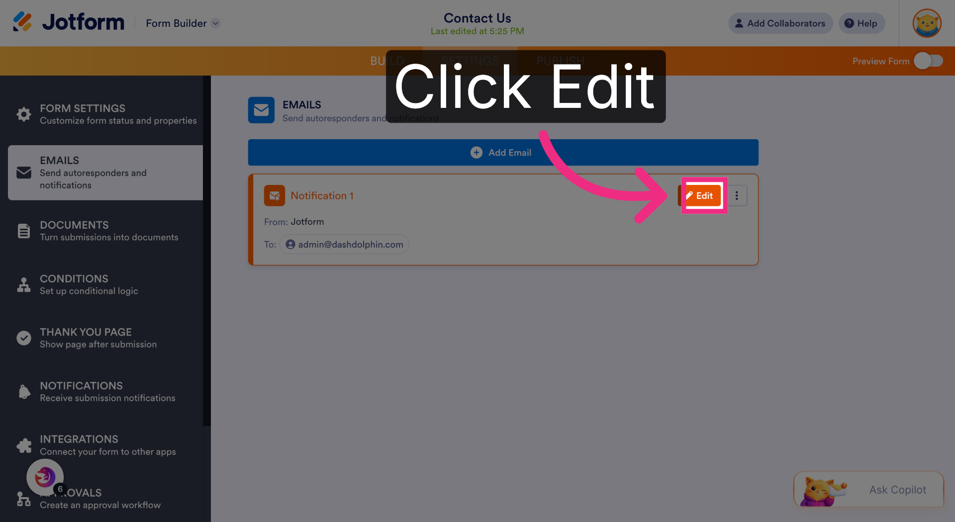 Edit Notification Email