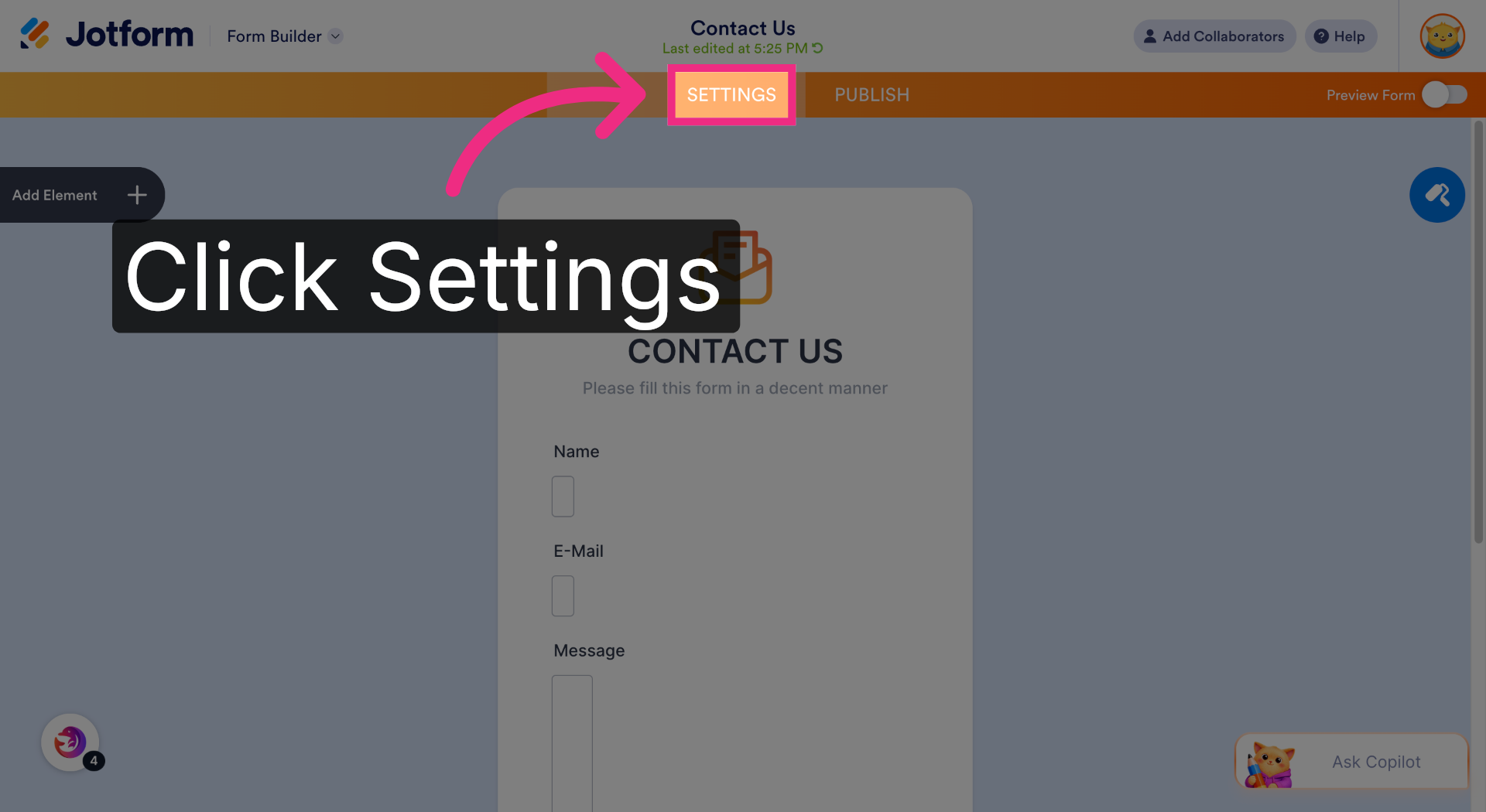 Access Form Settings
