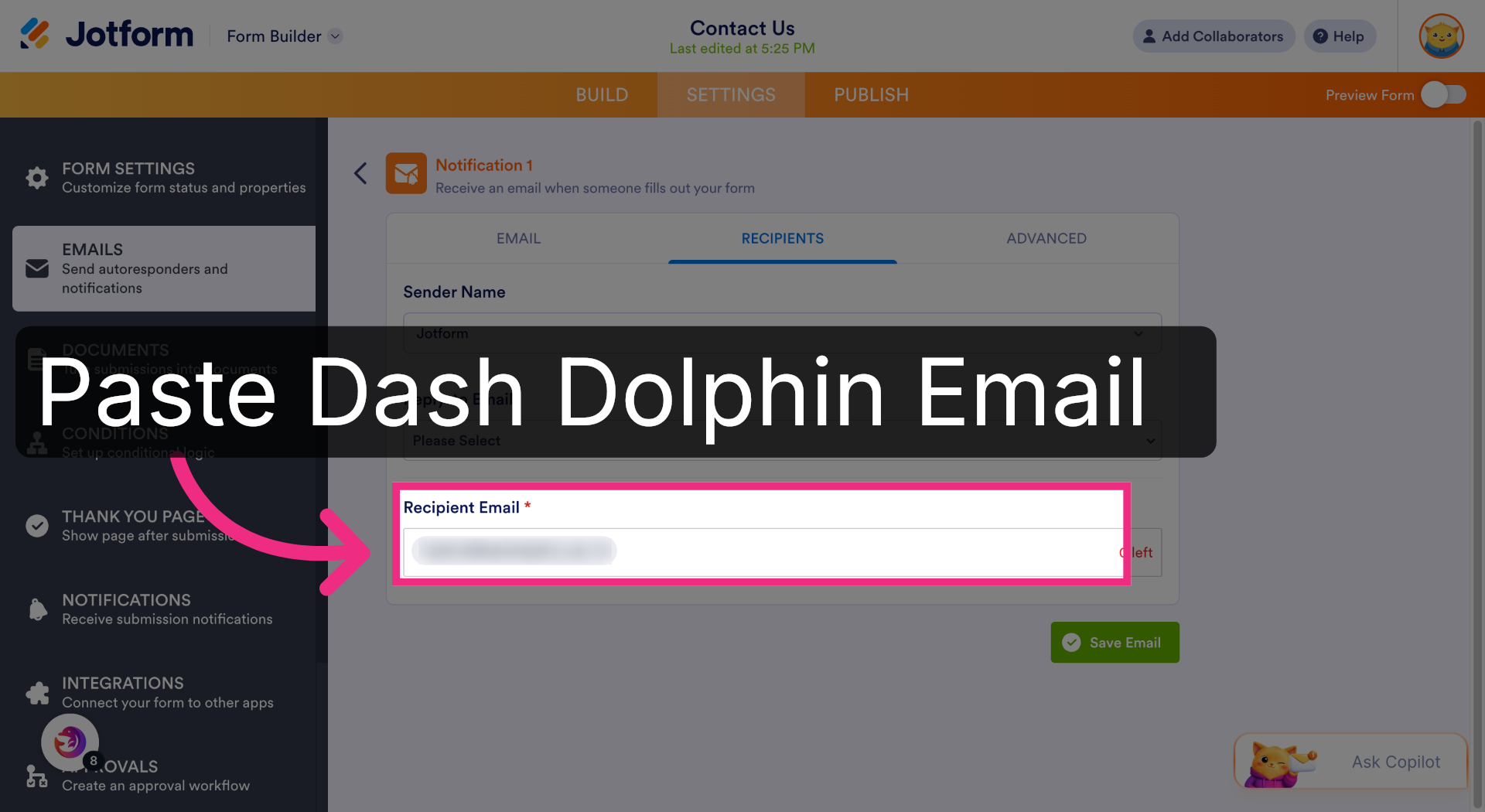 Choose Recipient Email