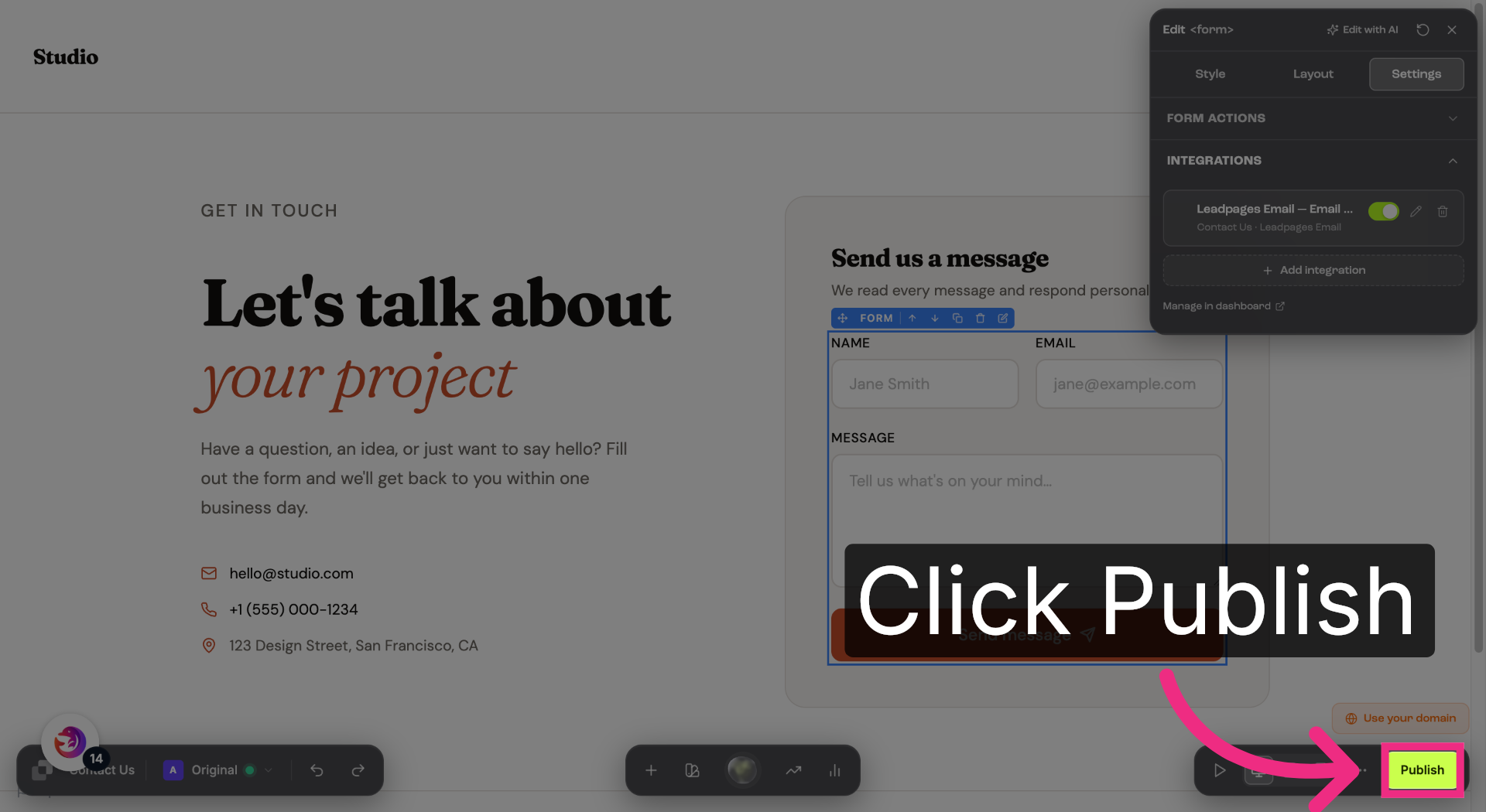 Publish Landing Page