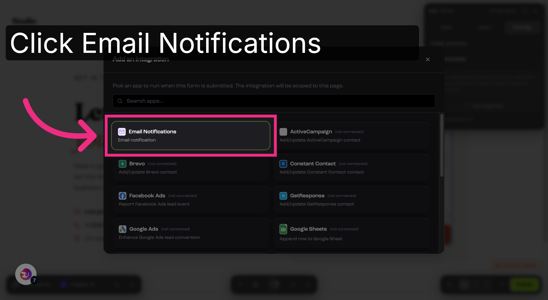 Select Email Notifications