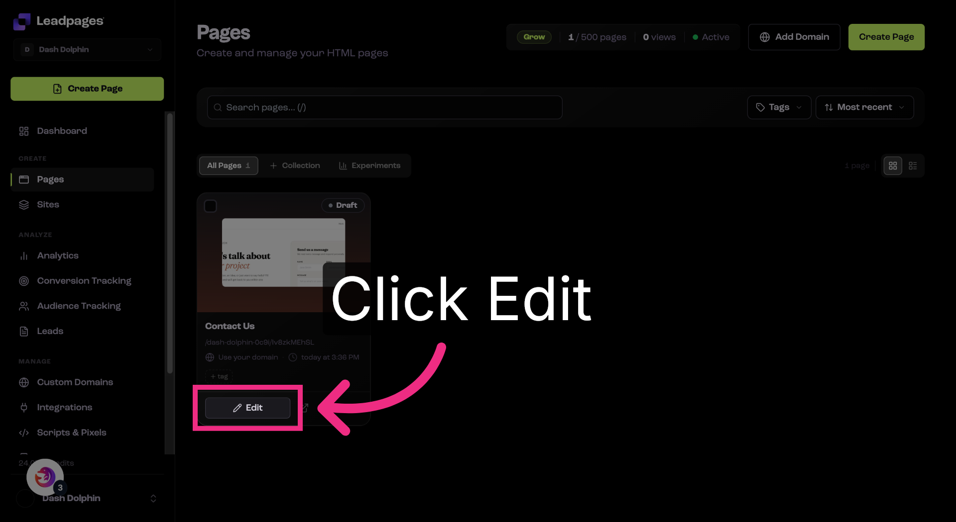 Edit Landing Page