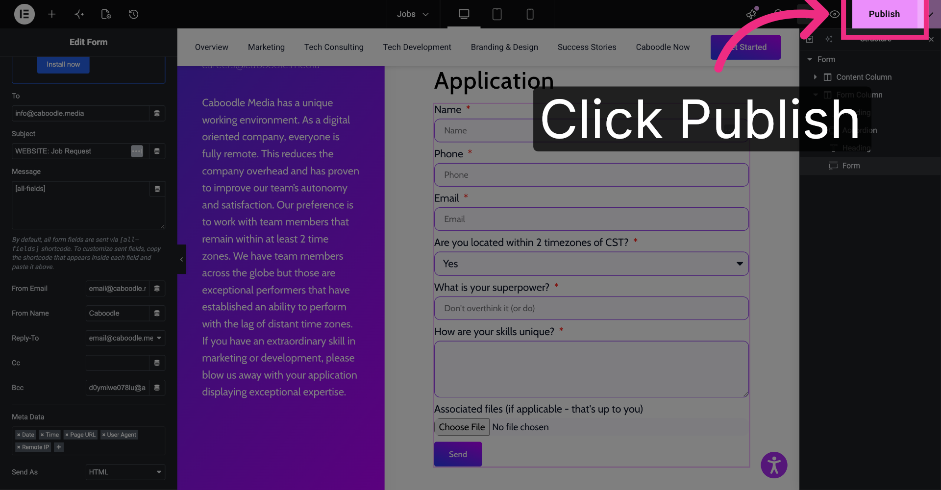 Publish Form Changes