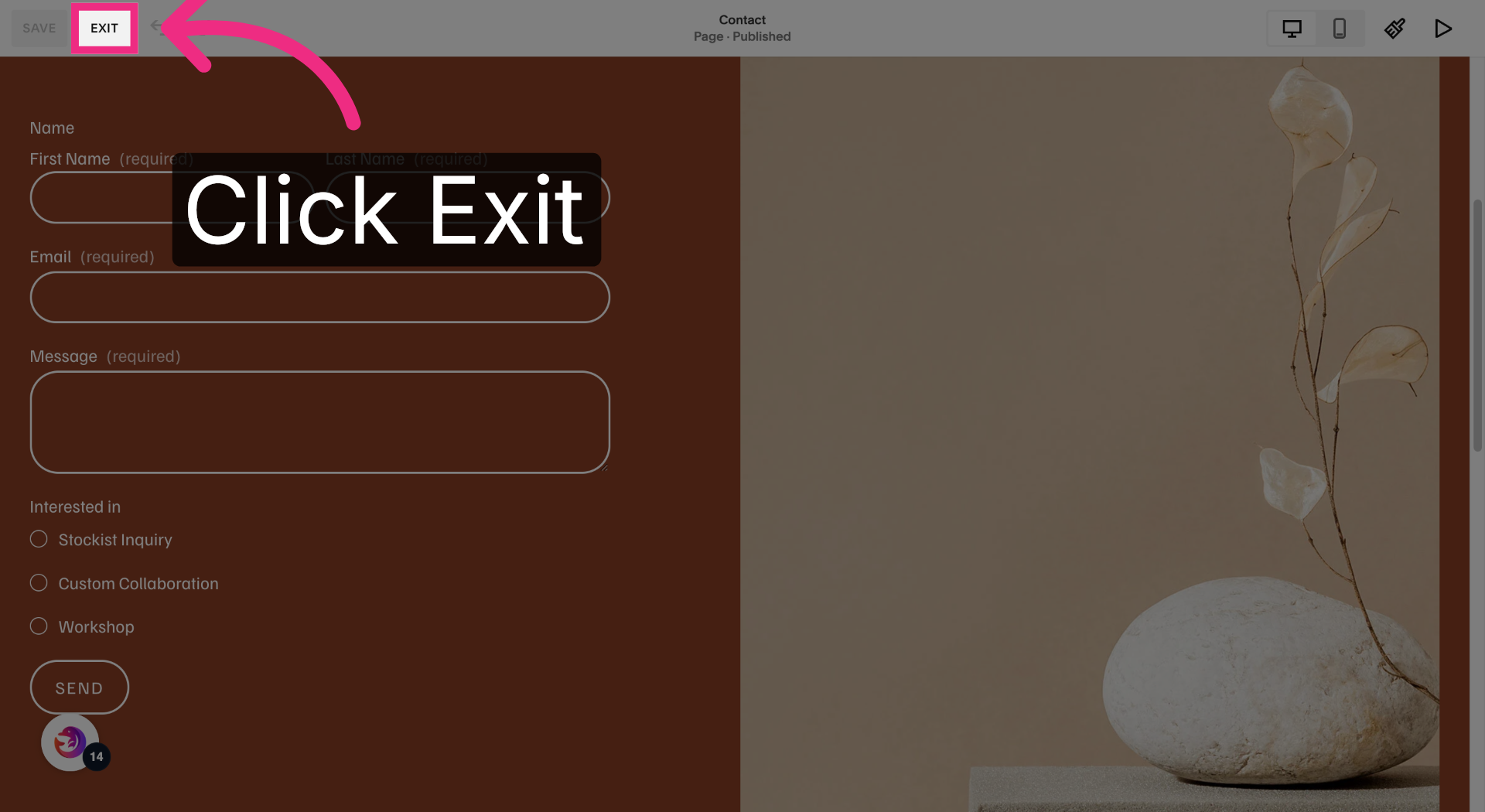 Exit Site Editor