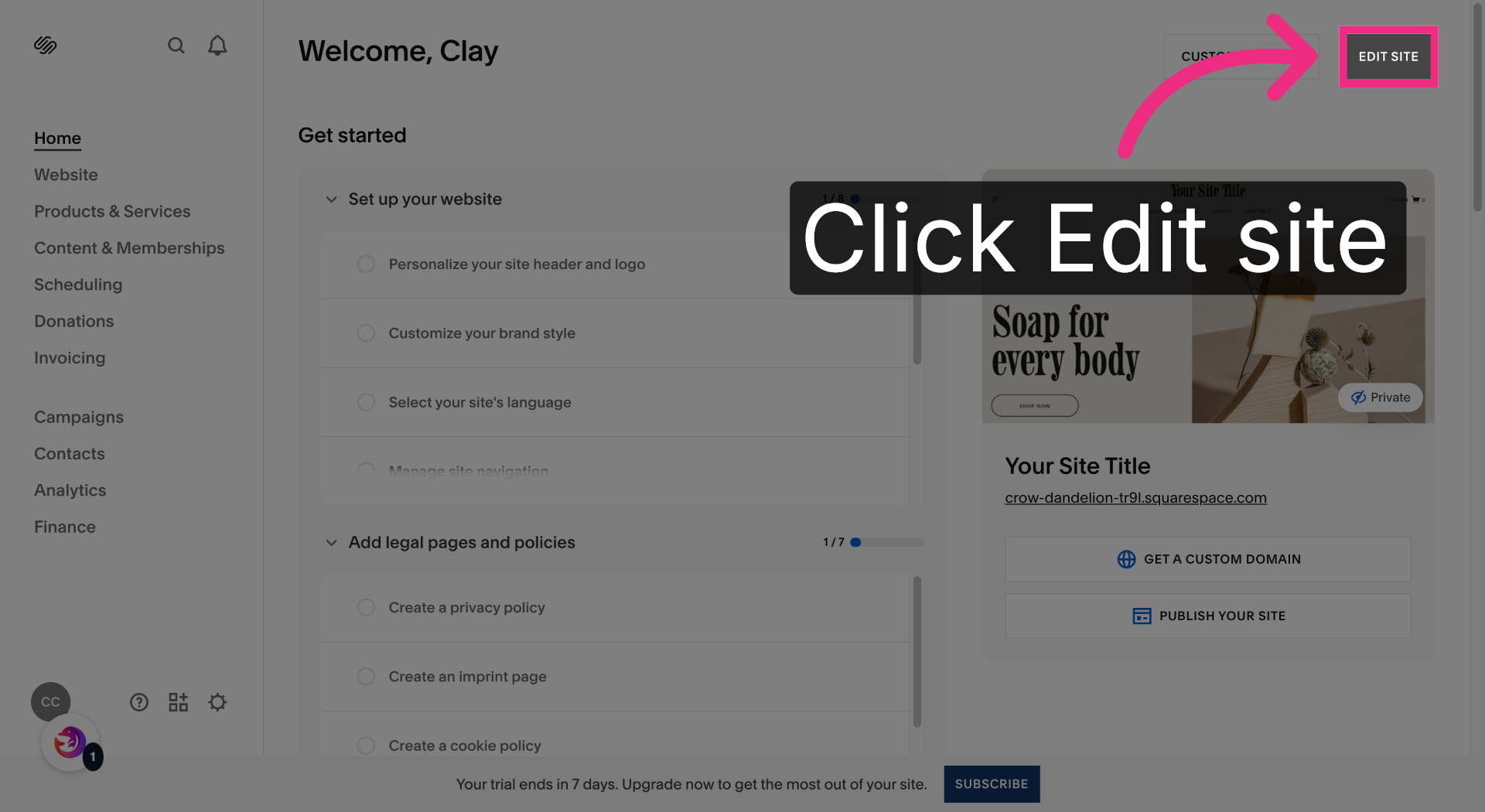 Enter Site Editing Mode
