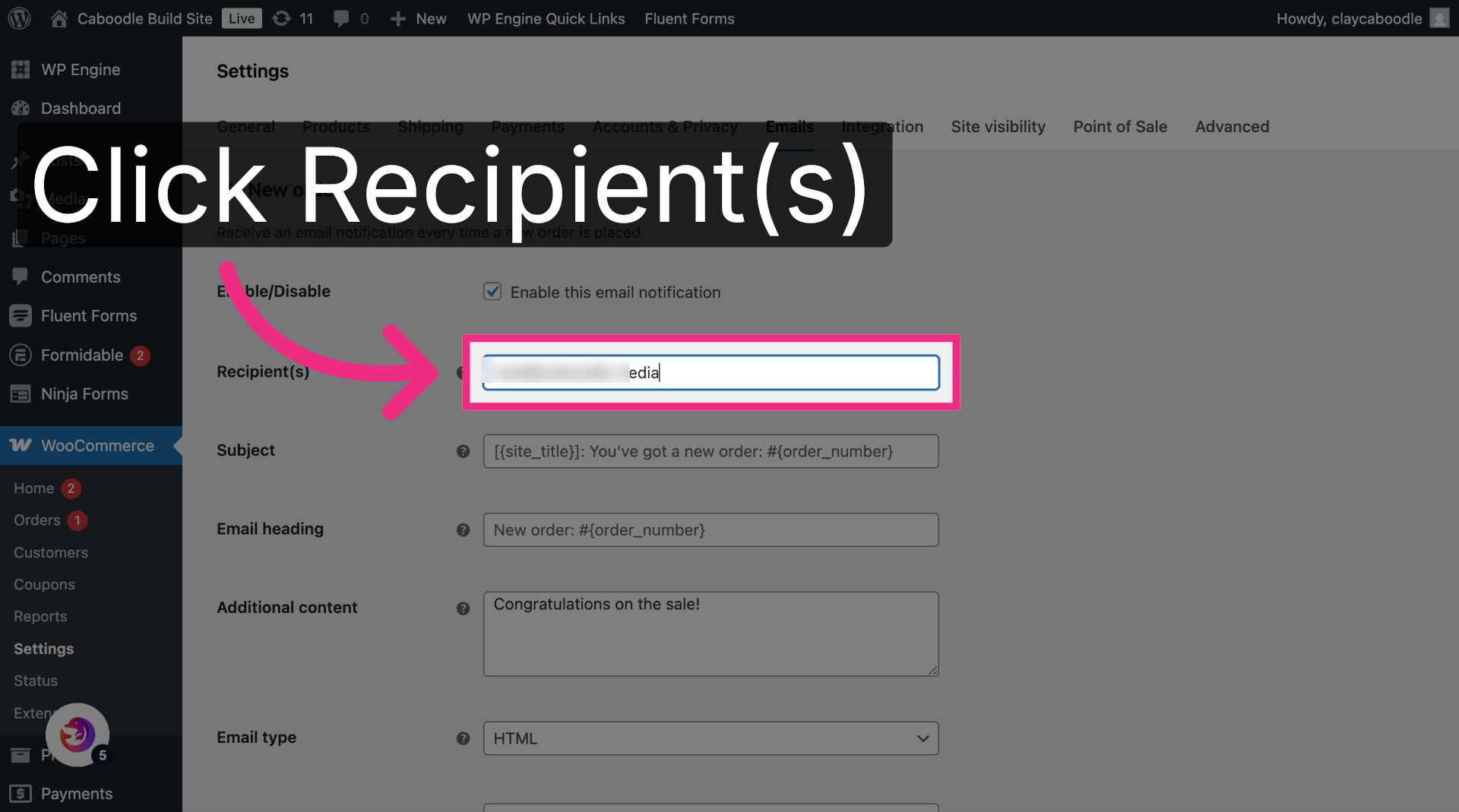 Open Recipient Settings