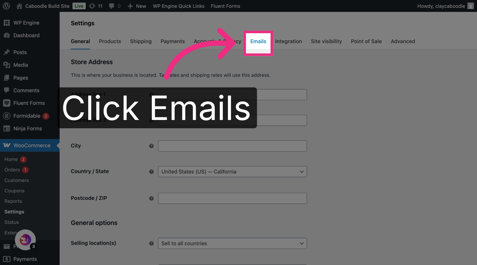 Navigate to Emails Tab