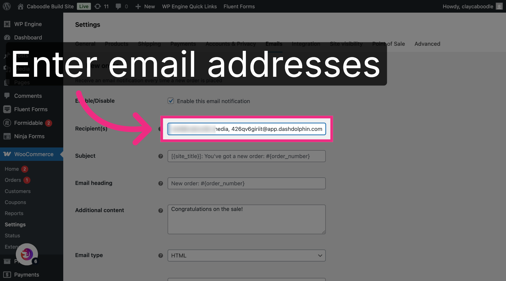 Enter Notification Email