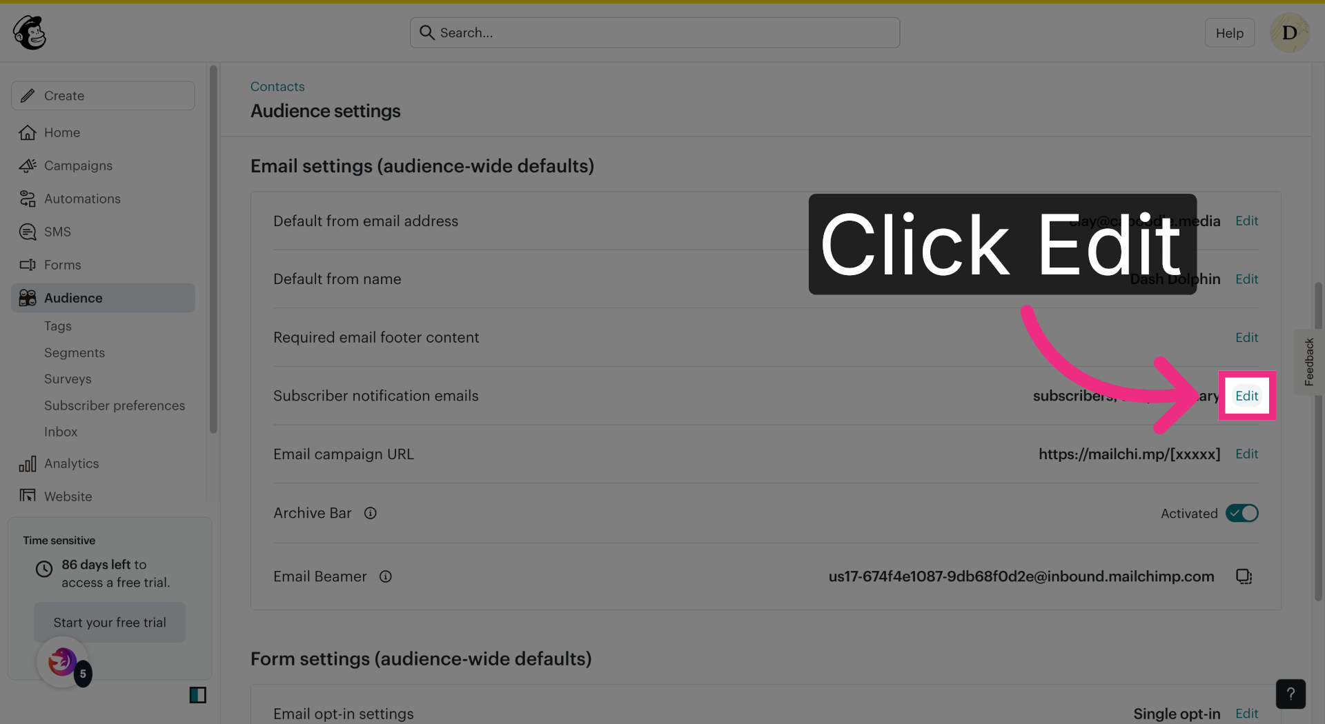 Edit Audience Settings