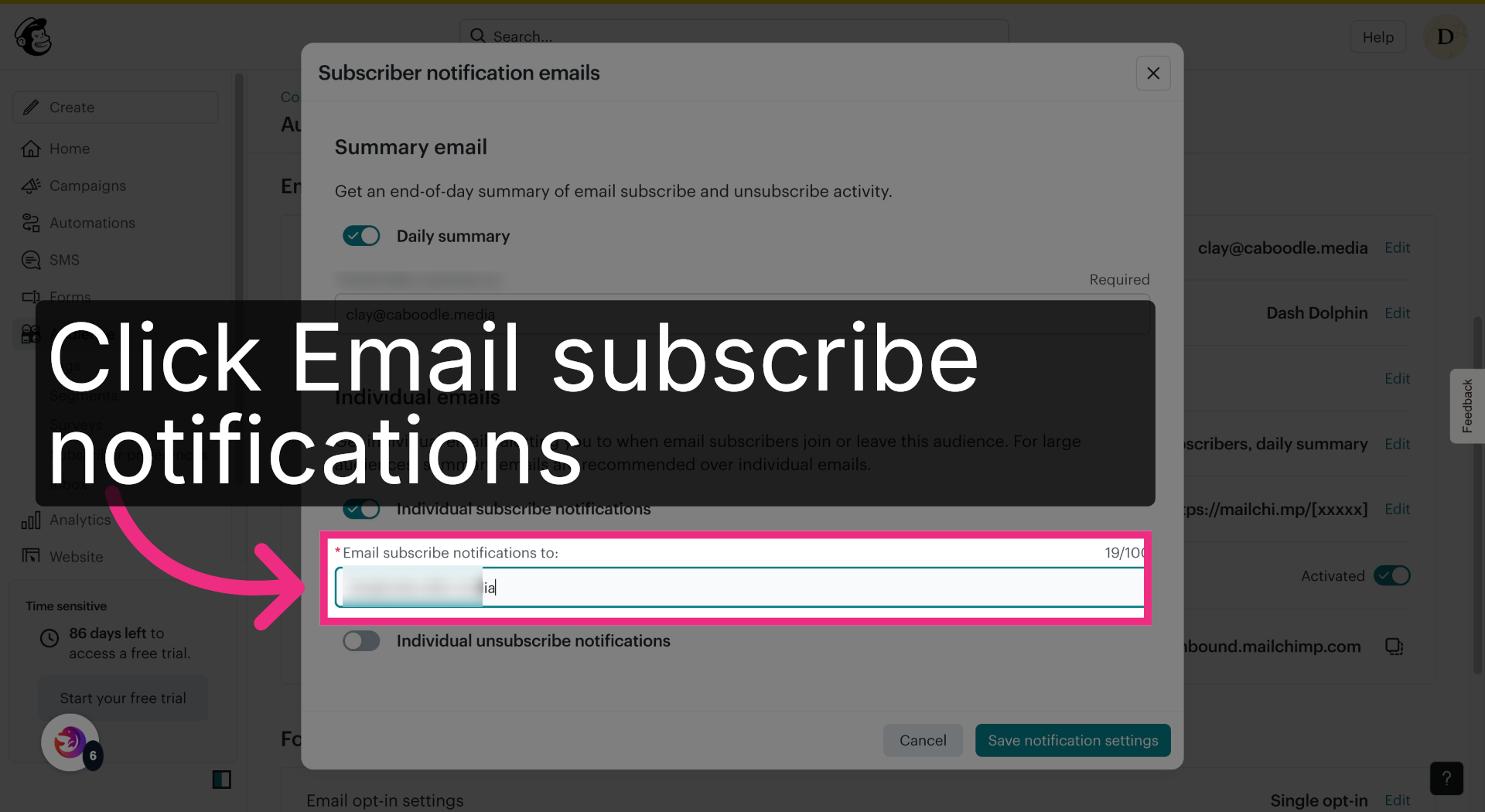 Select Email Notification Field