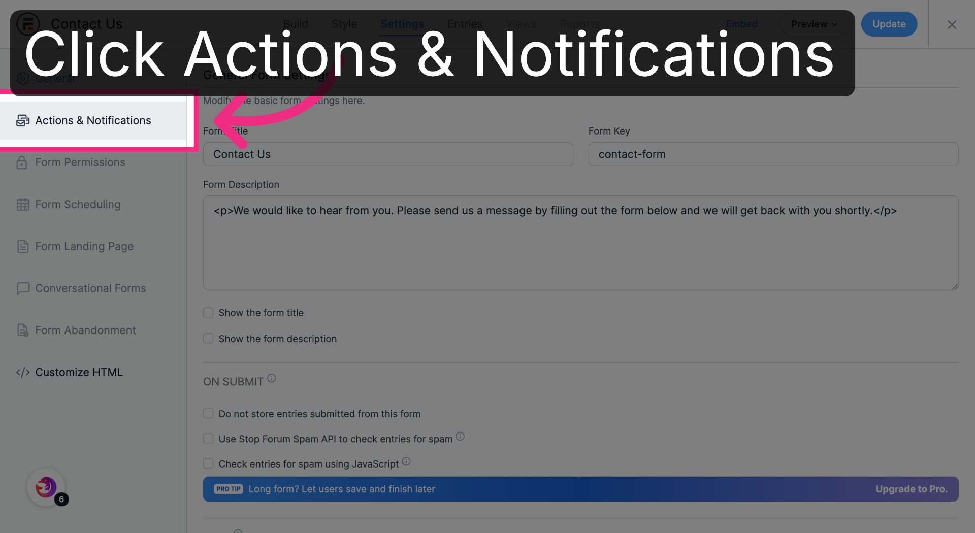 Open Actions & Notifications