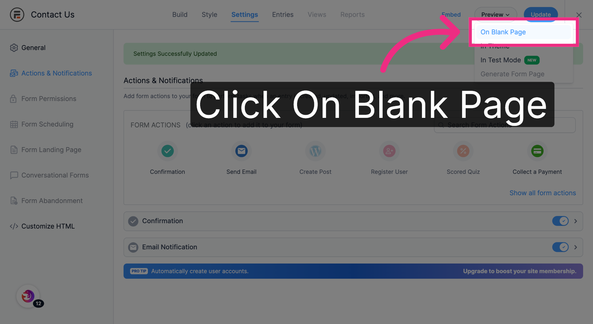 Open Form On Blank Page