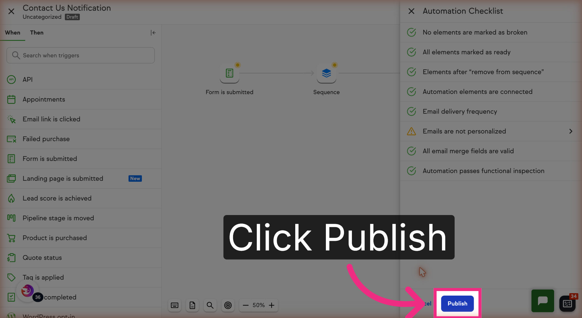 Confirm Automation Publication