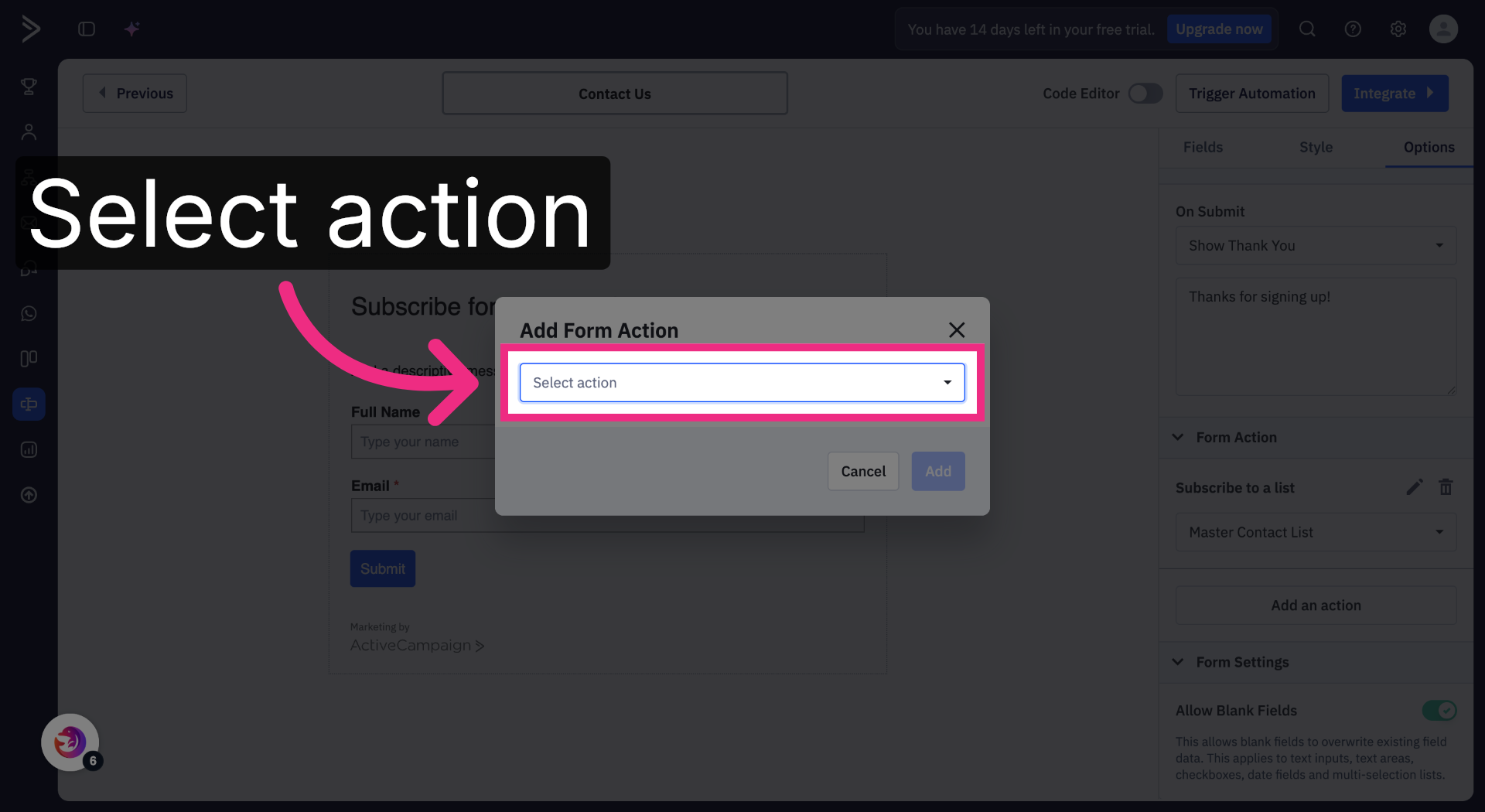 Open Action Dropdown