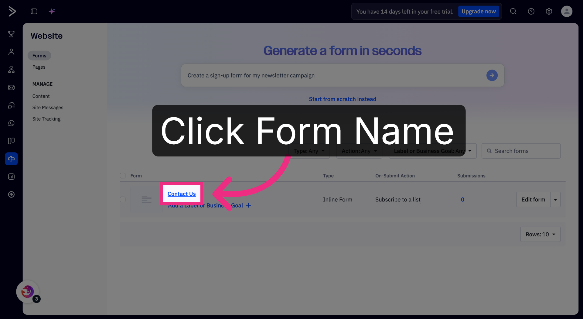 Open Contact Us Form