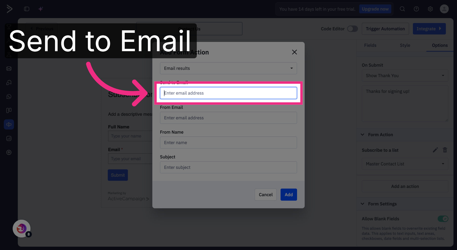 Click Send to Email Field
