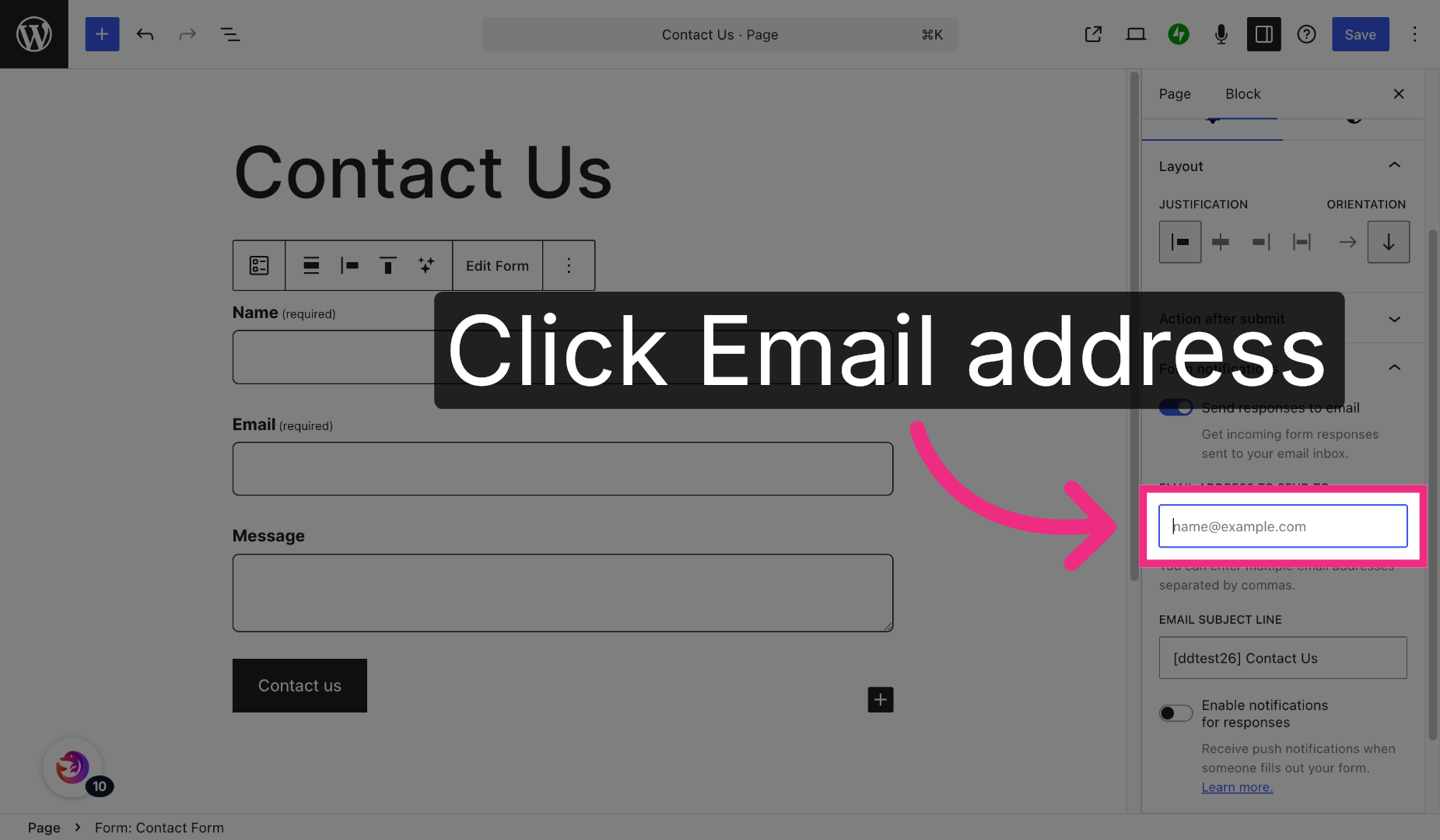 Open Email Notification Field