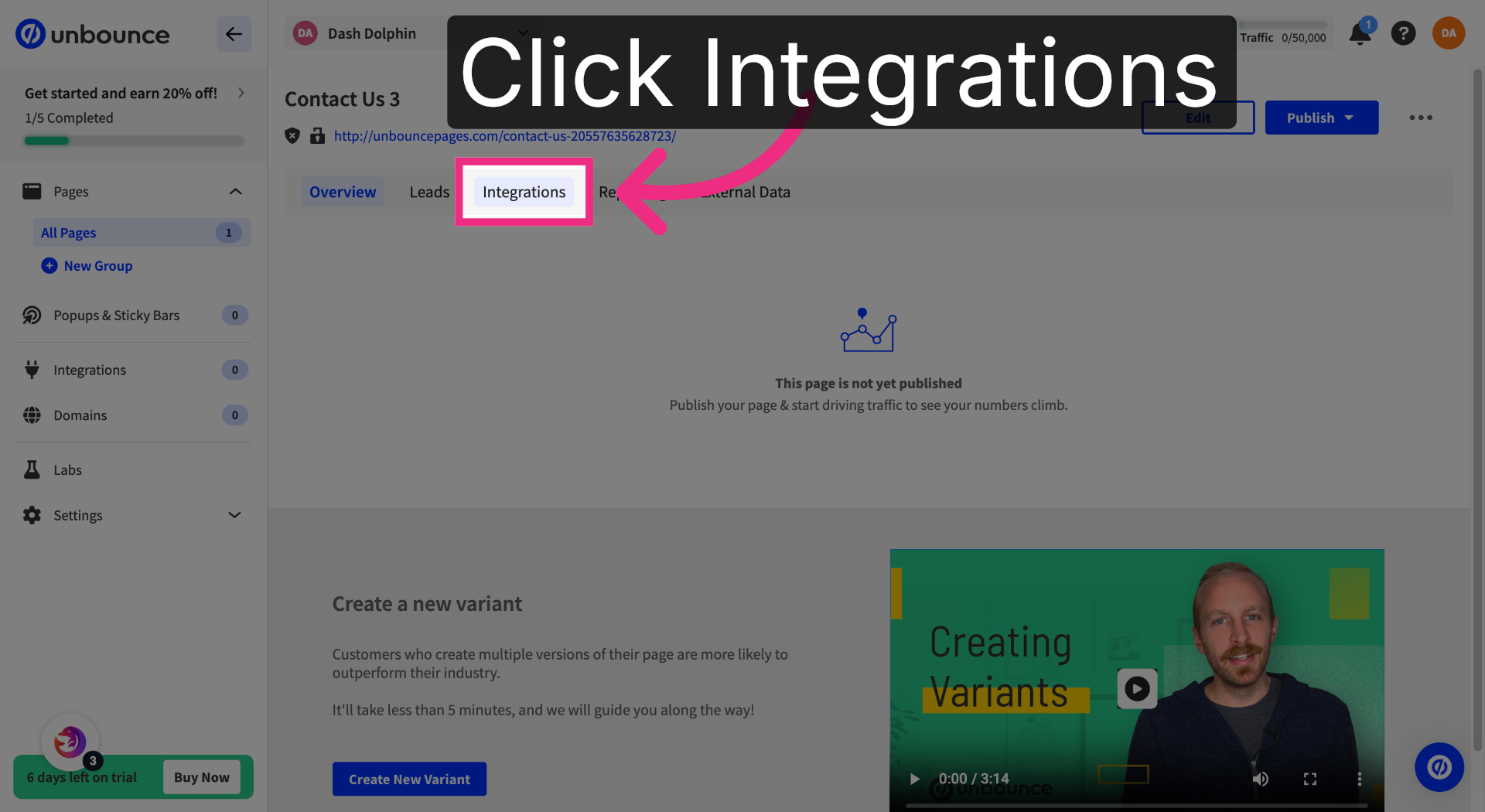 Navigate to Integrations Tab