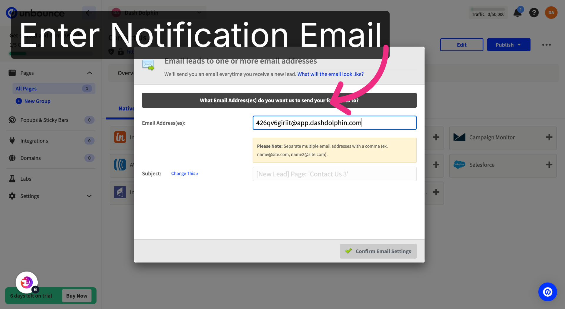 Enter Notification Email