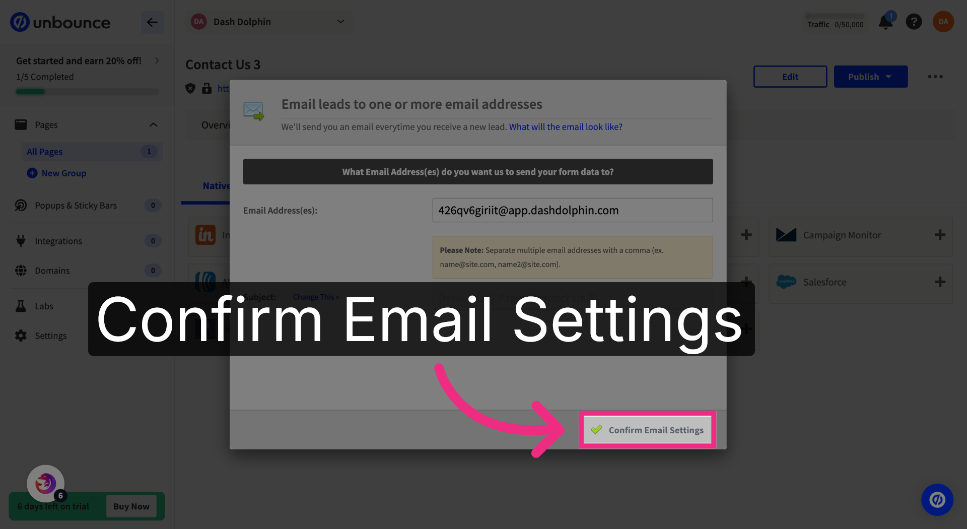 Confirm Email Settings