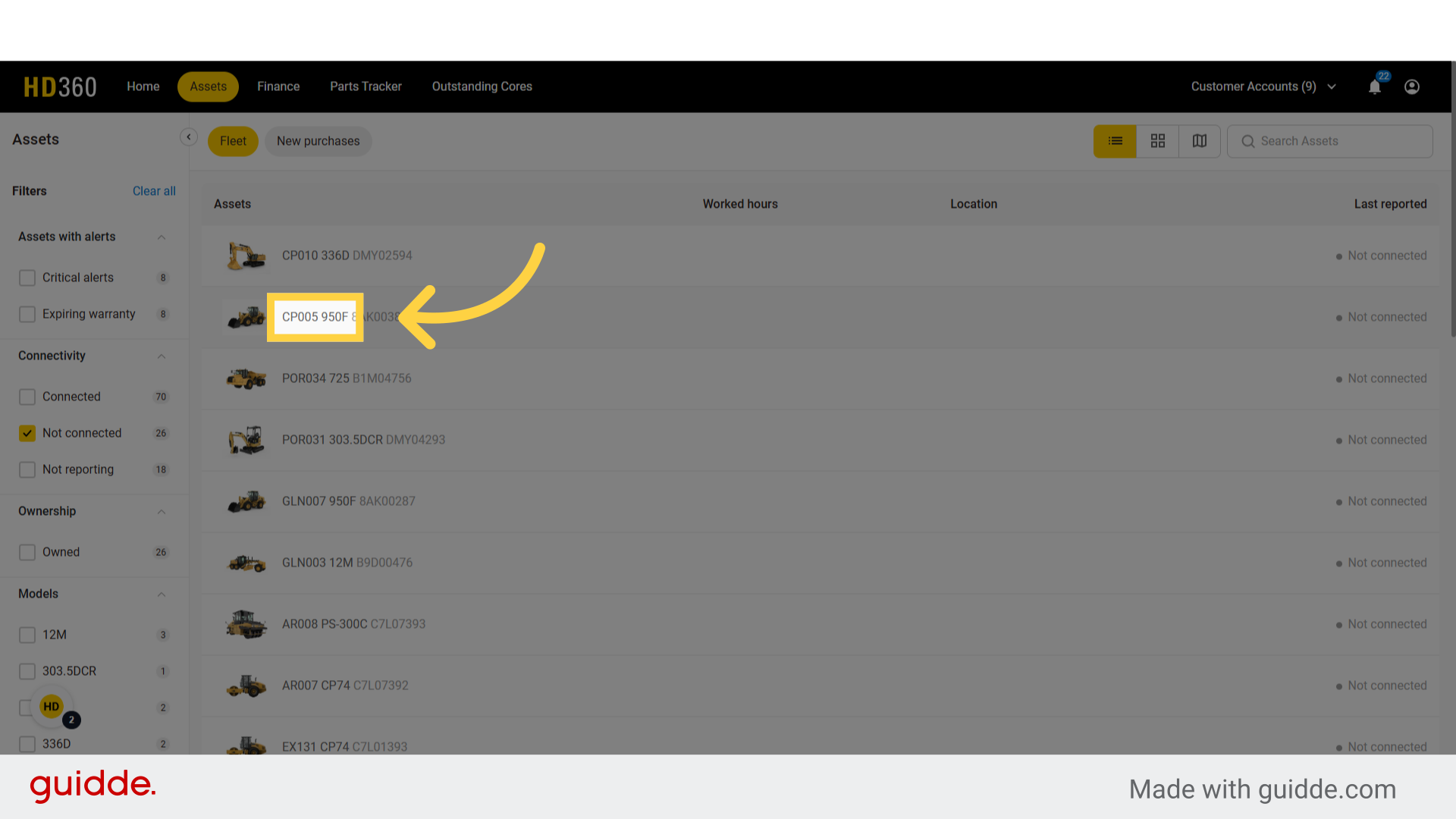 Click a non-connected asset
