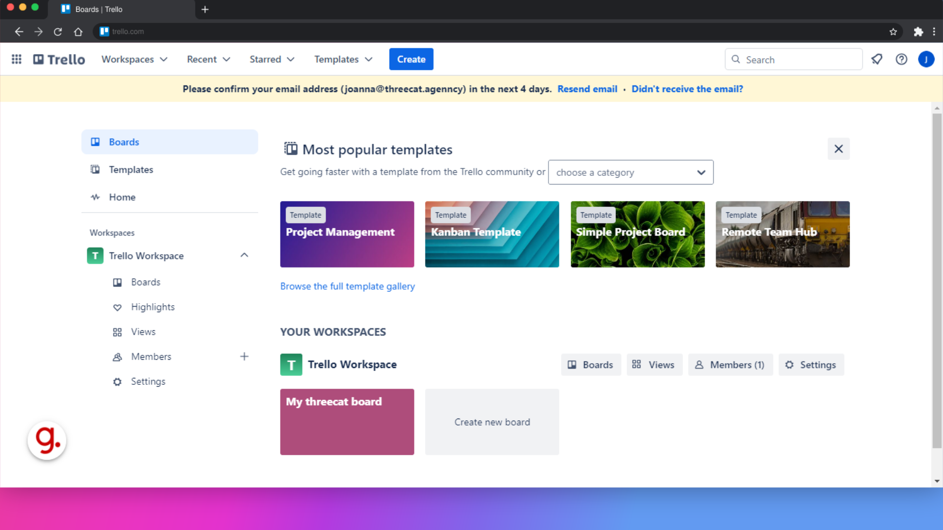 Click 'BoardsTemplatesHomeWorkspacesTTrello WorkspaceBoardsHighlightsViewsMembersSettingsMost popular templatesGet going faster with a template from the Trello community or choose a categoryTemplateProject...'