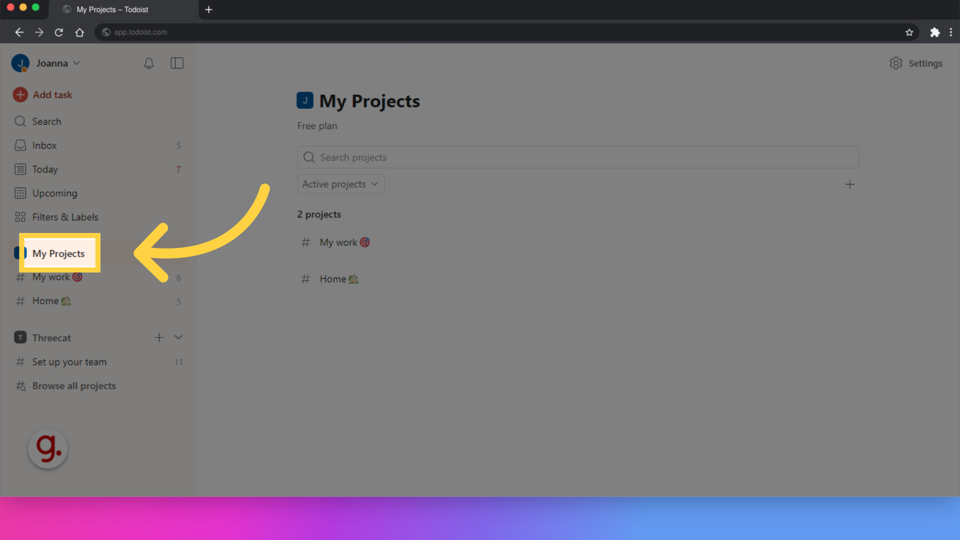 Click 'My Projects'