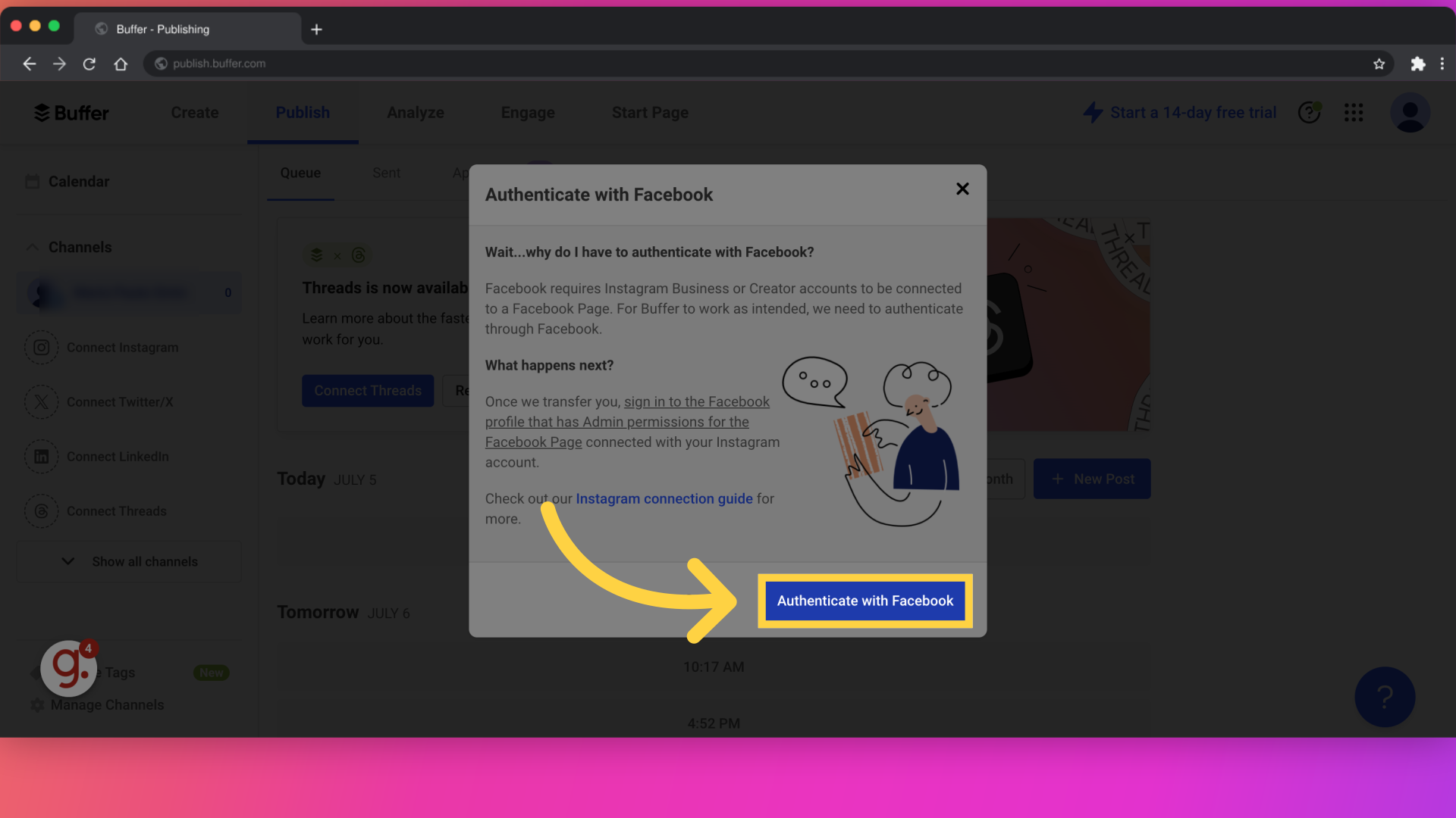 Authenticate access to each social media account