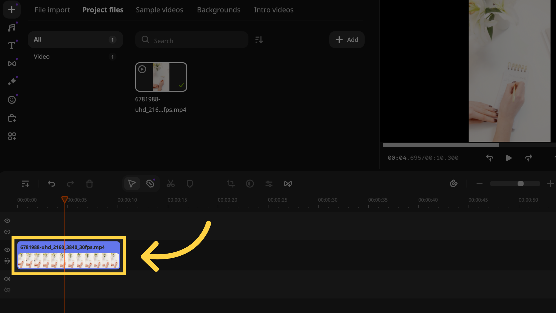 Click 'New Project' then import your video