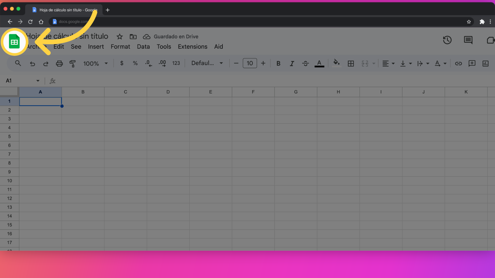 Click on the Google Sheets logo to create a new spreadsheet