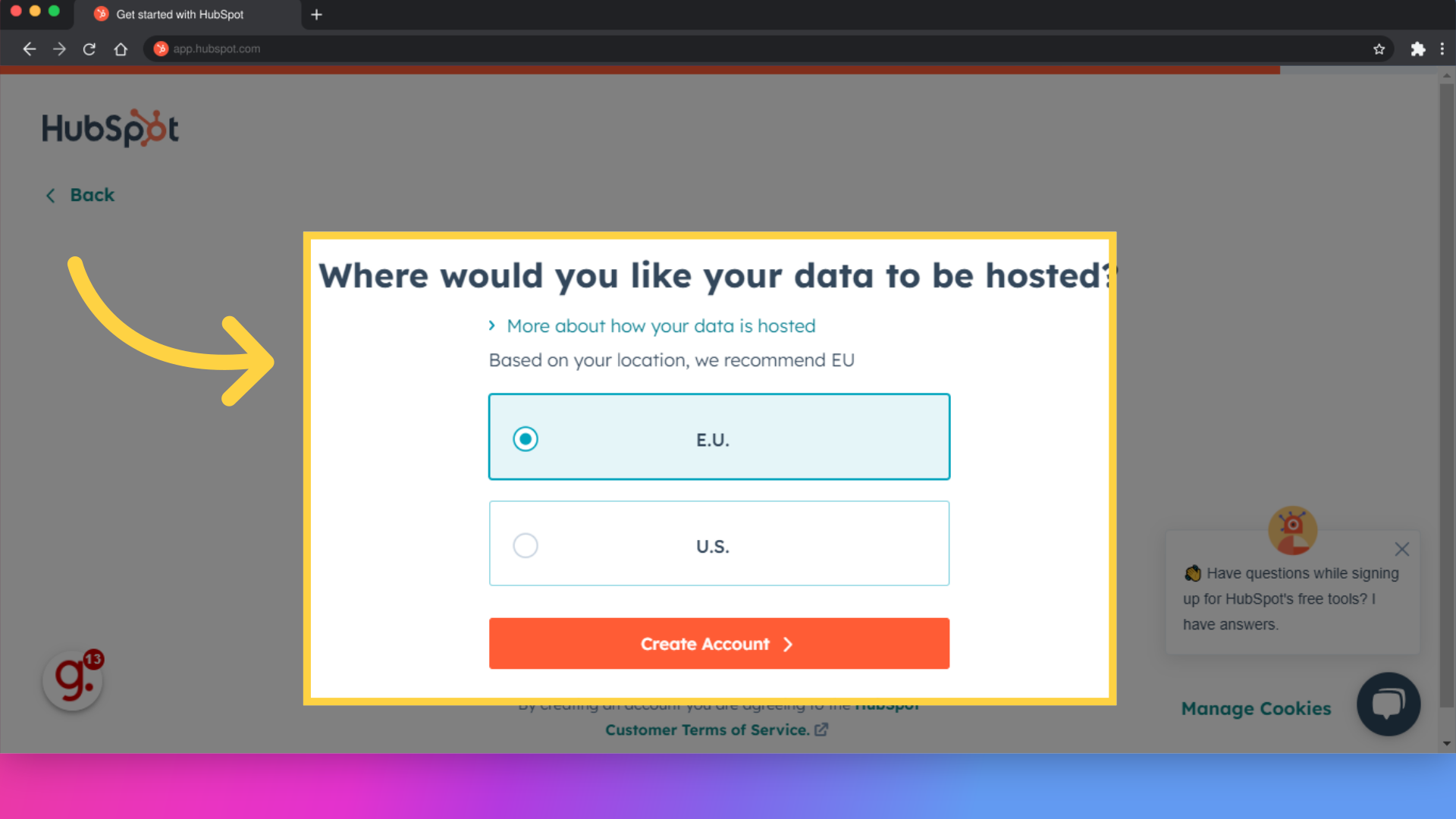 Click 'More about how your data is hosted'