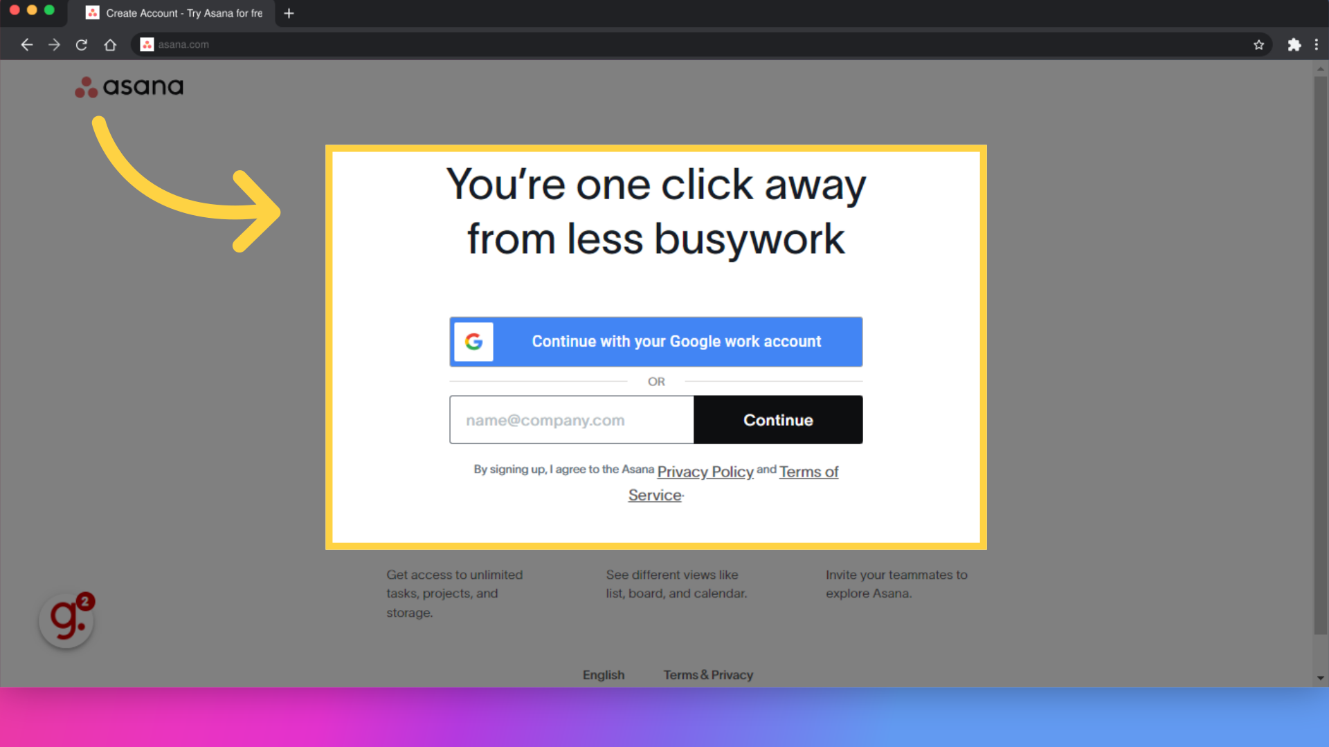 Click 'You’re one click away from less busywork'