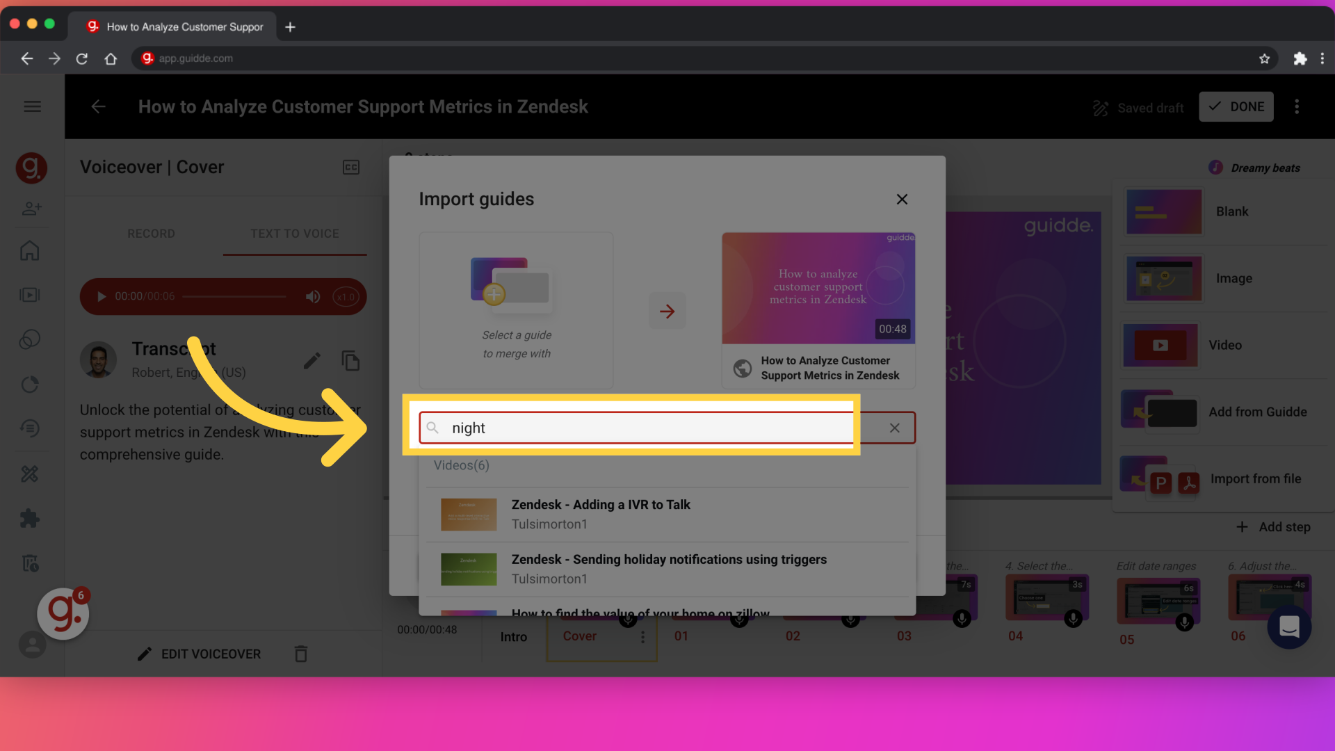 2. Type the title of the video you want to merge with your current guide