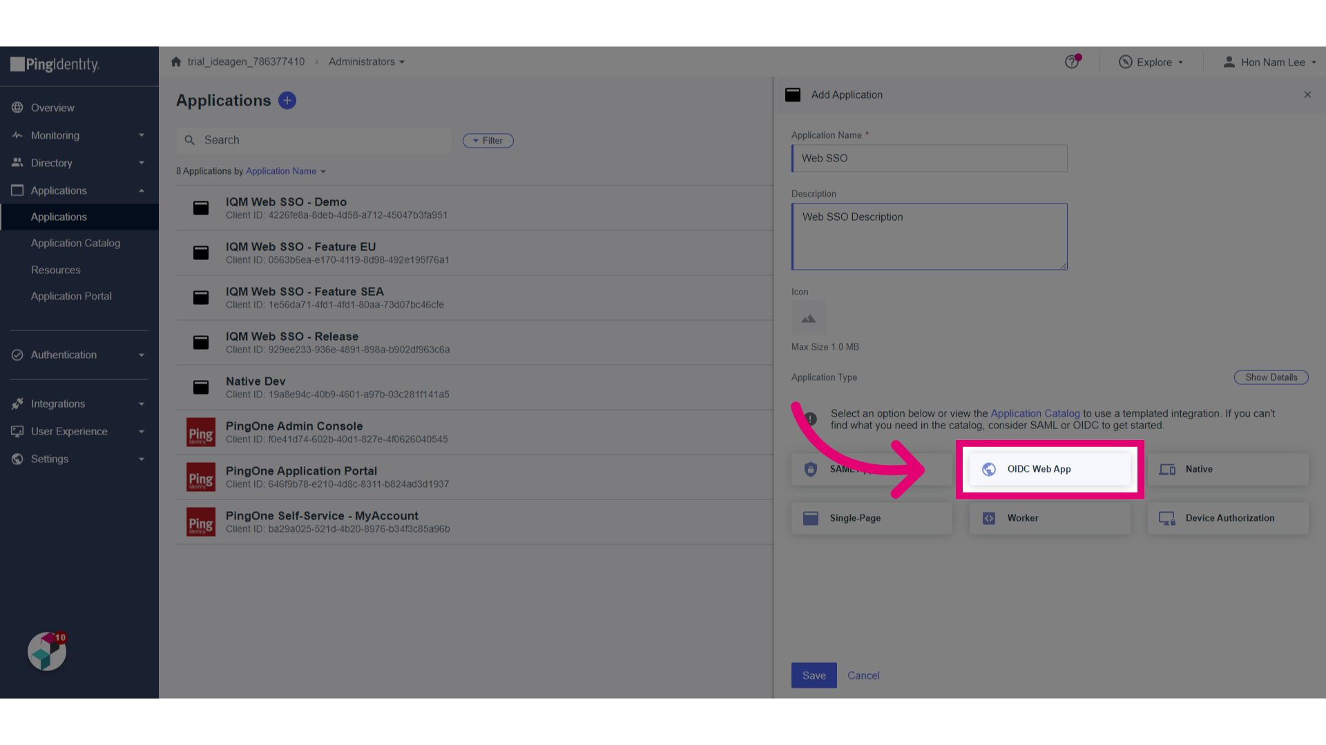 Choose 'OIDC Web App'
