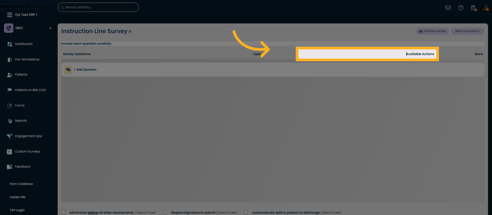Open Available Actions Menu