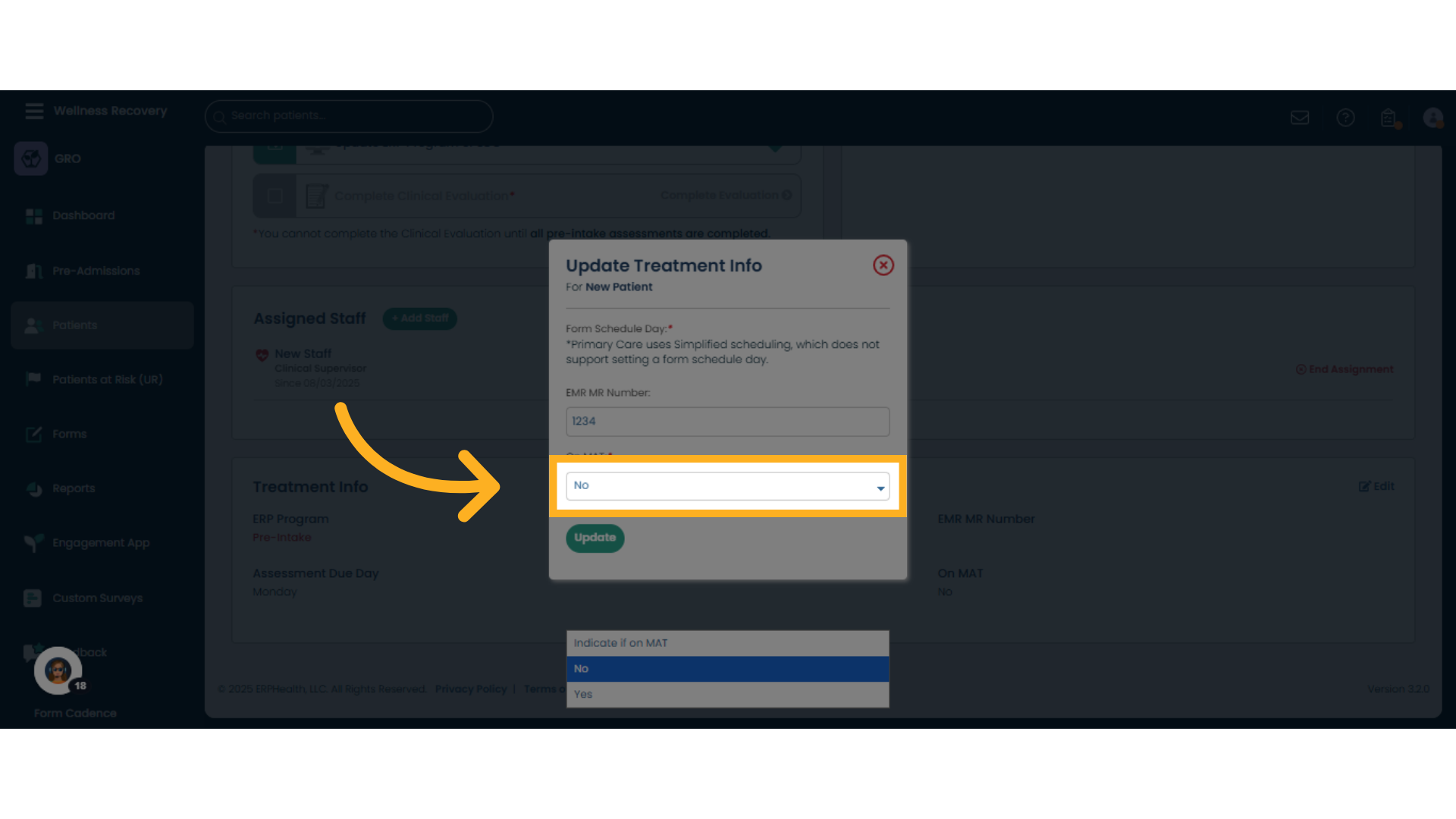 Click 'Indicate if on MAT'