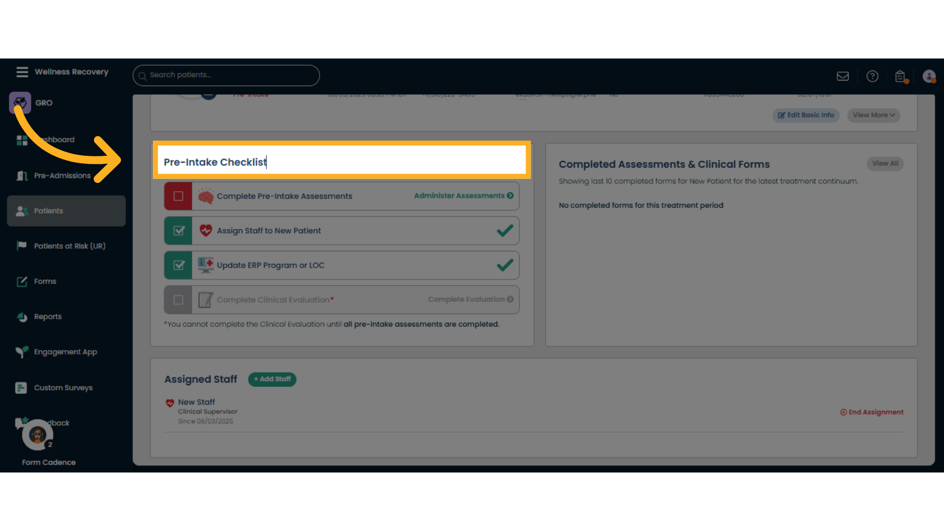 Click 'Pre-Intake Checklist'