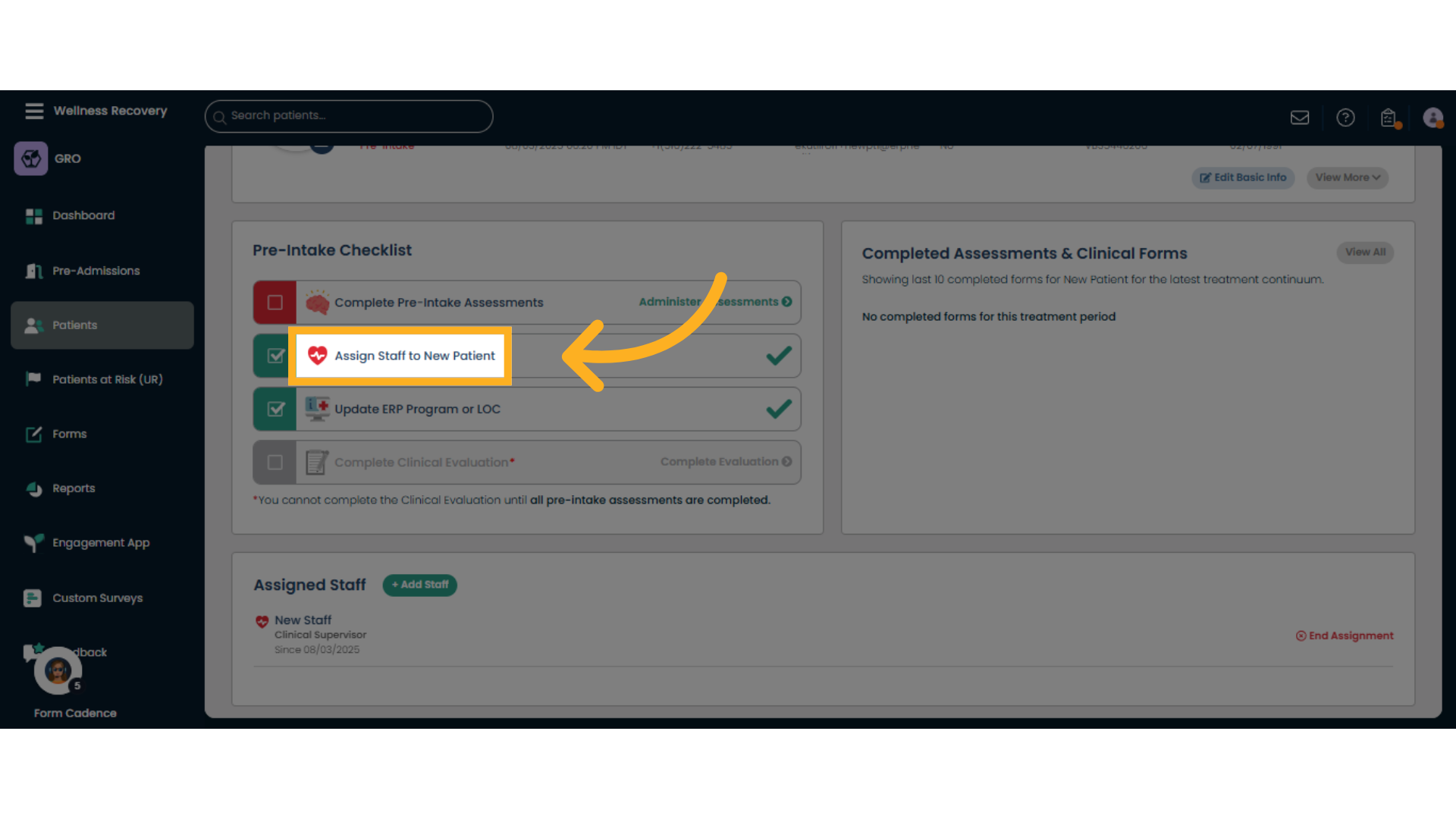 Click 'Assign Staff to New Patient'