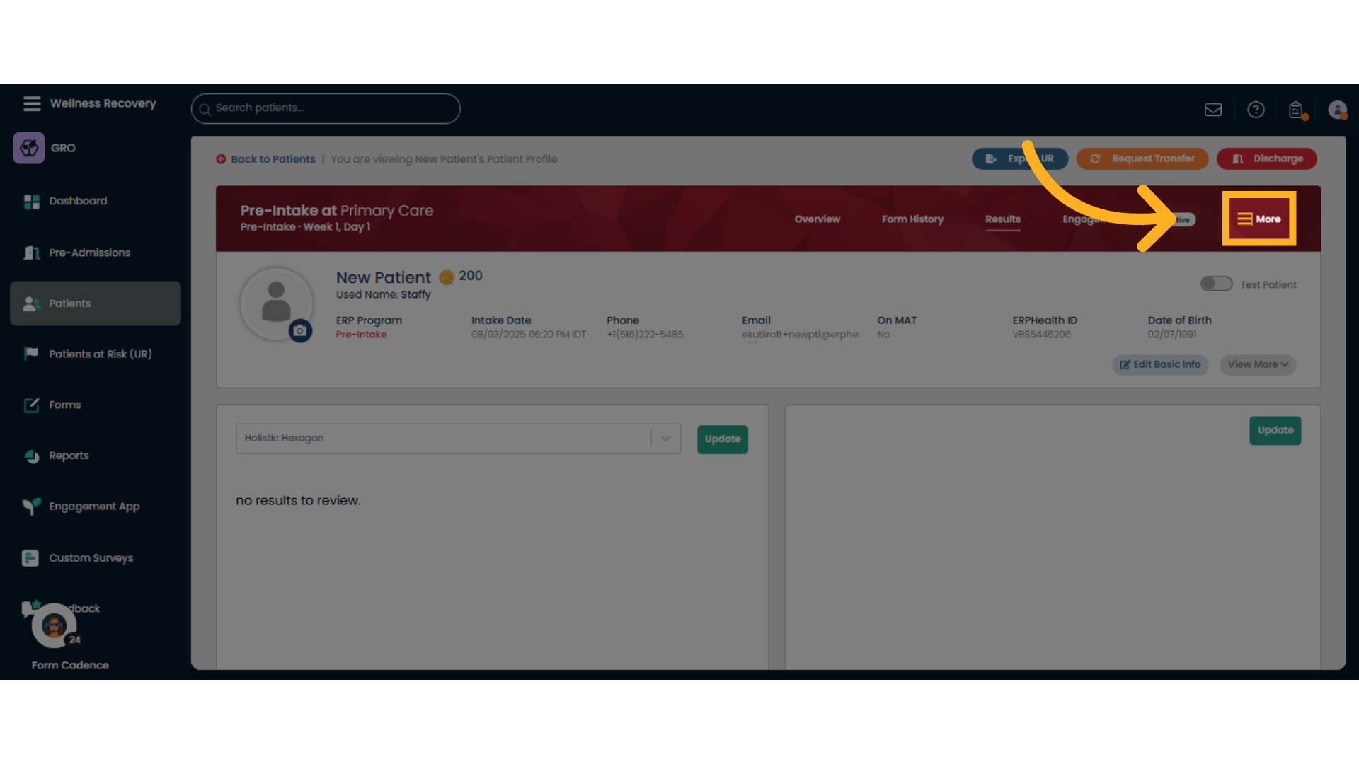 Click 'More Menu' for more patient options