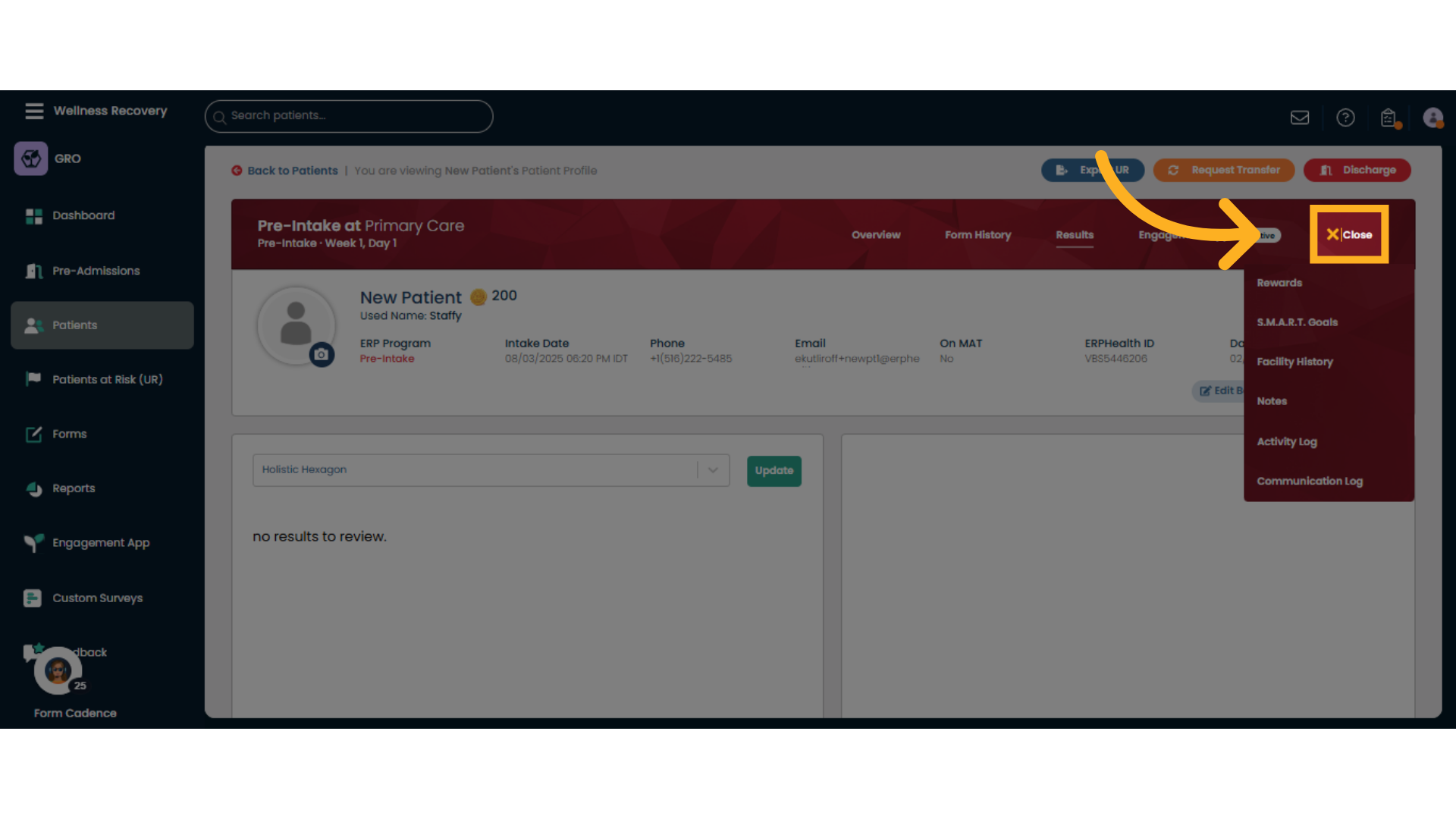 Click 'Close' to close current menu dropdown