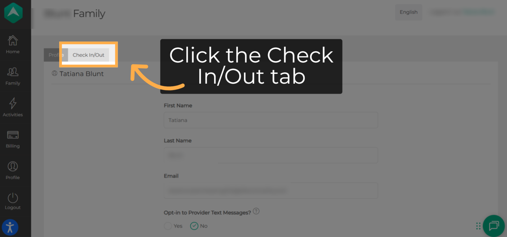 Check In/Out Tab