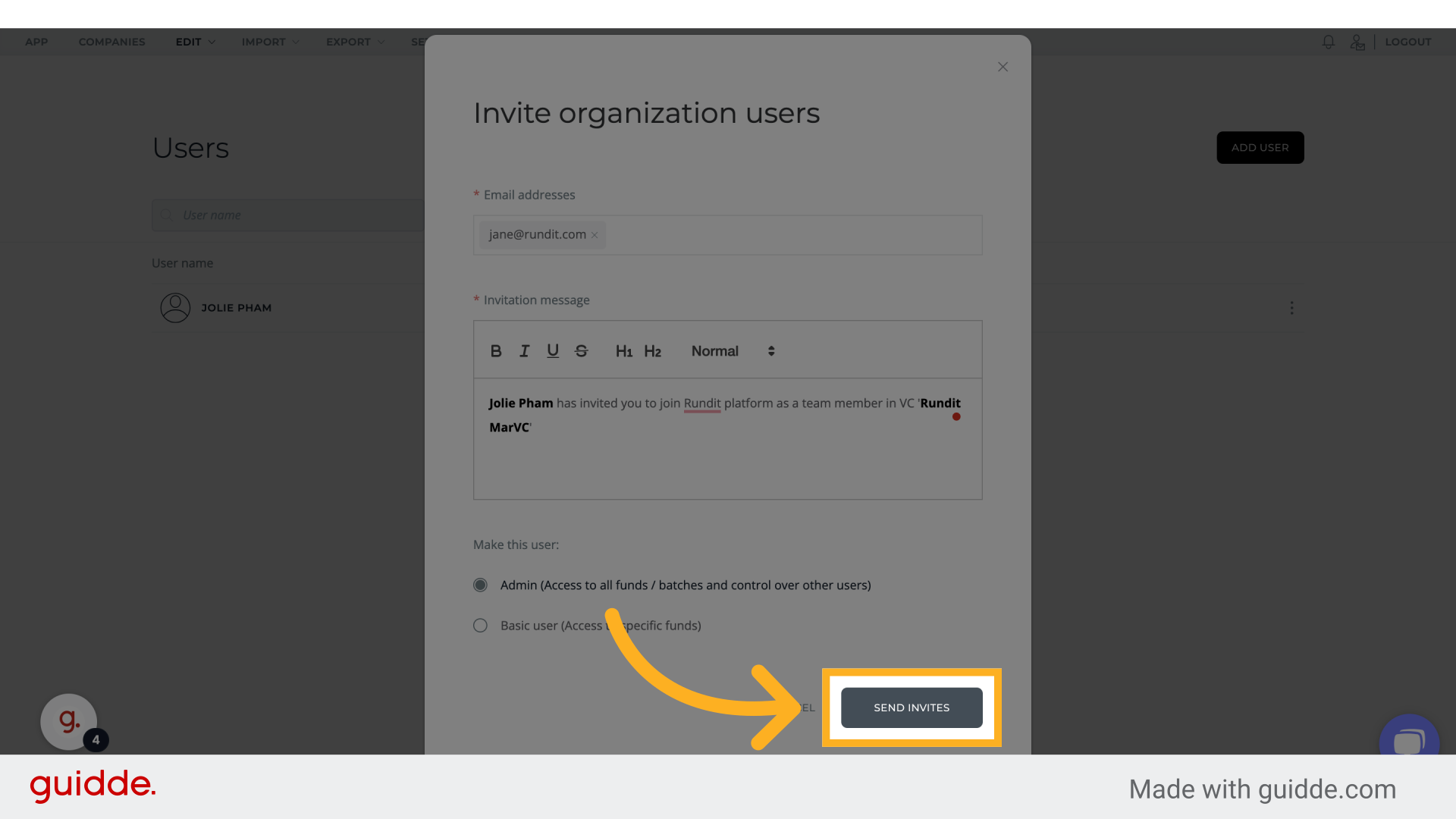 Click 'Send invites'