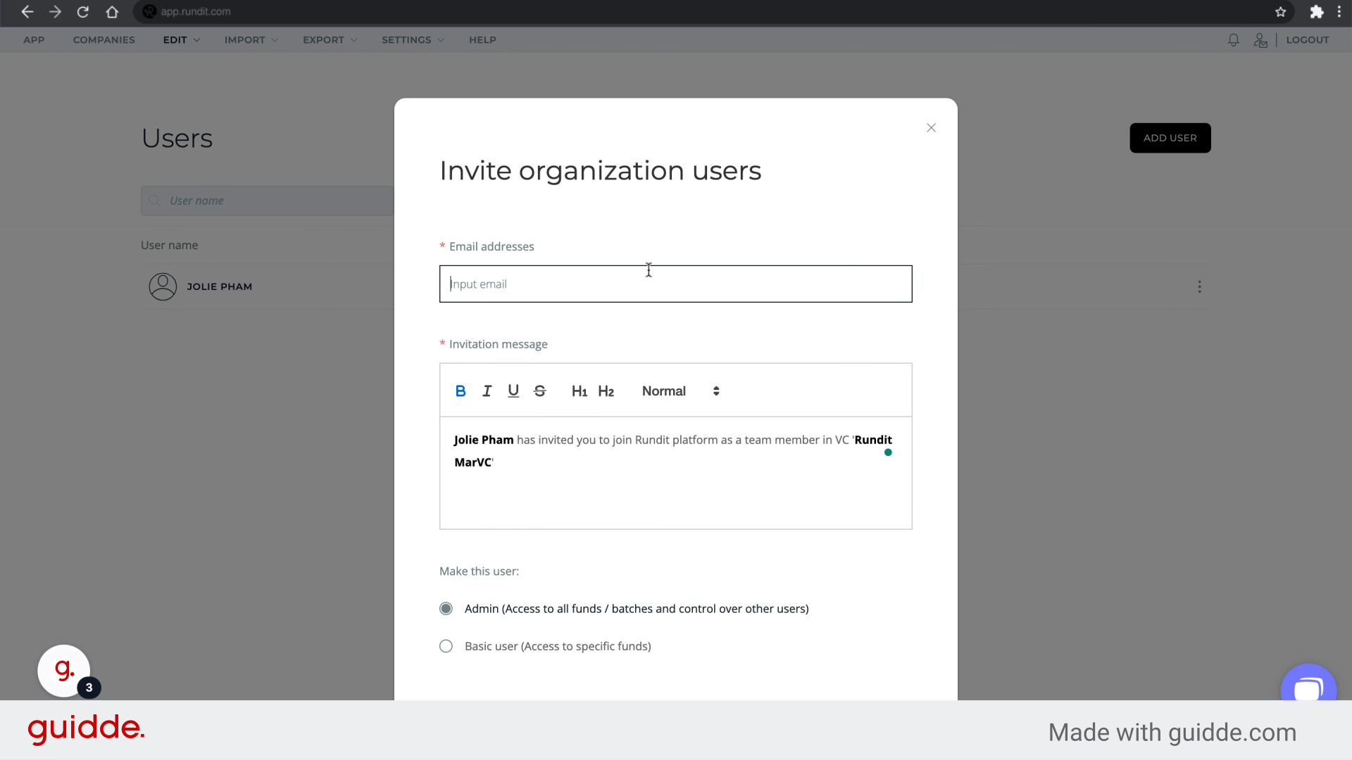 Fill email address