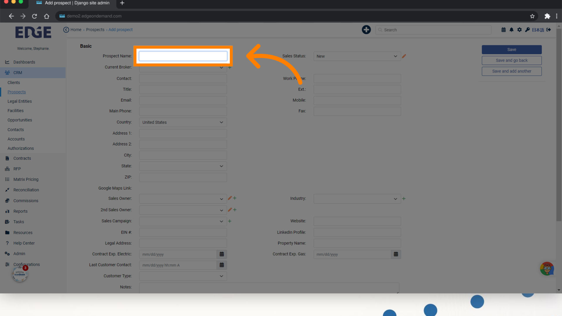 Enter Prospect information