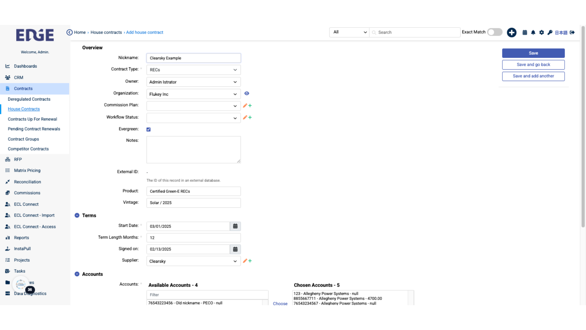 This will autofill the REC information from the RFP into a House Contract