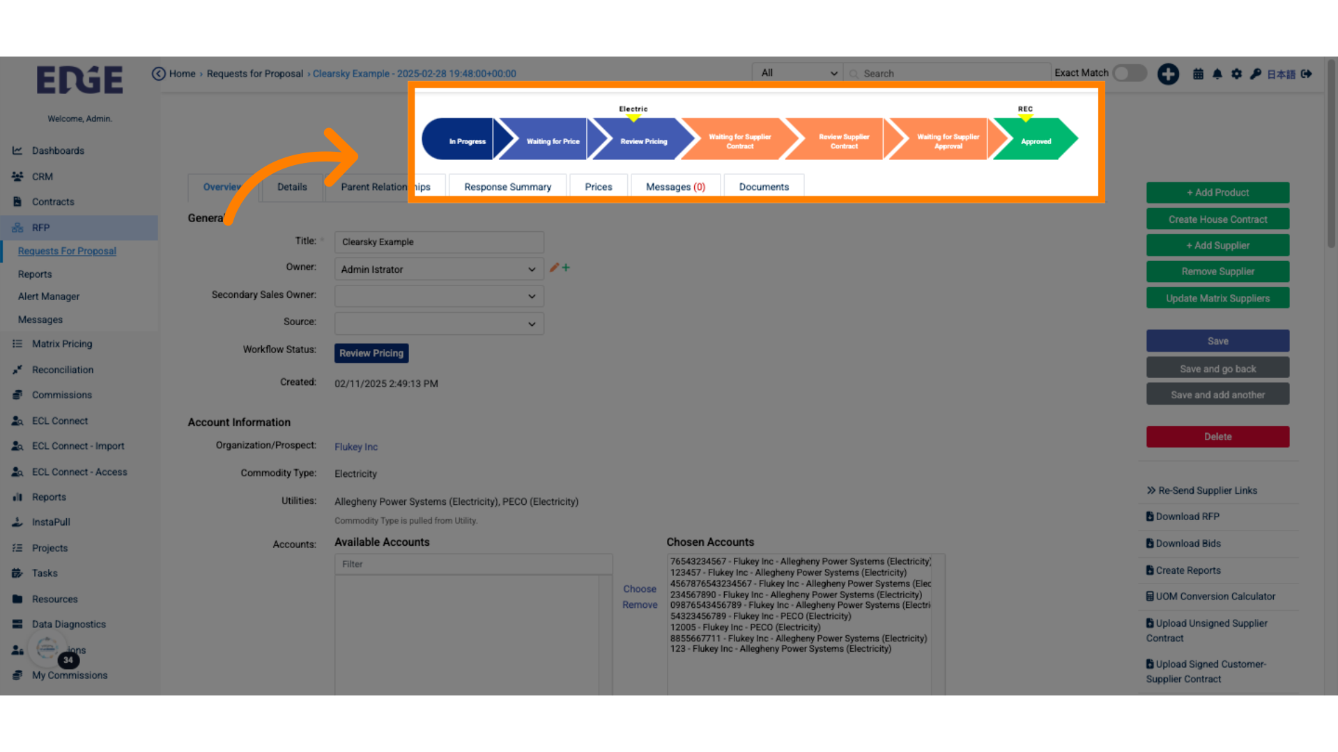 Once the 'Final Signed Contract' is uploaded, the RFP will move into Approved for the REC workflow