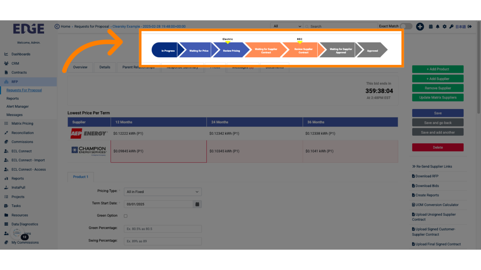 Note: The RECs are unbundled and tracked seperately from the Electric workflow in the RFP application.