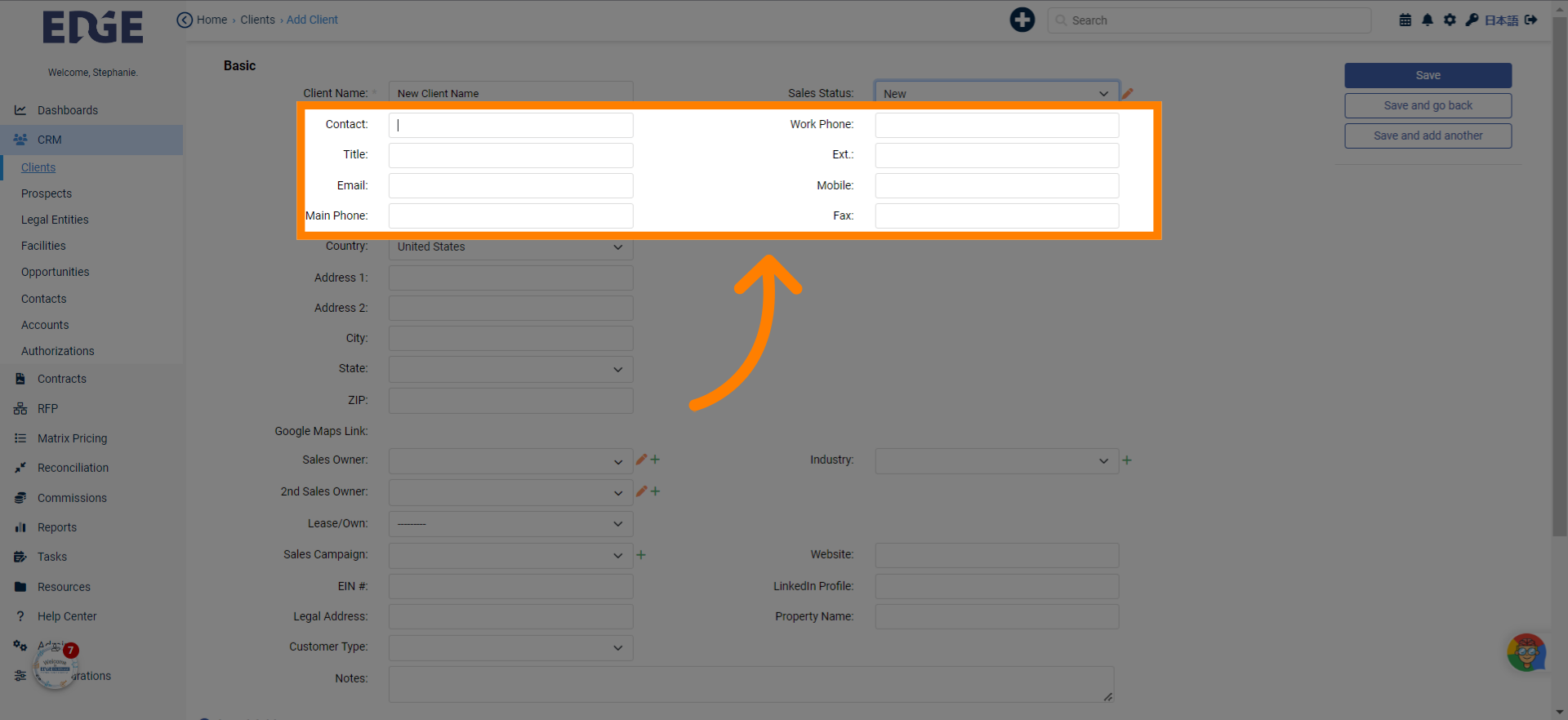 Input entity's primary contact information