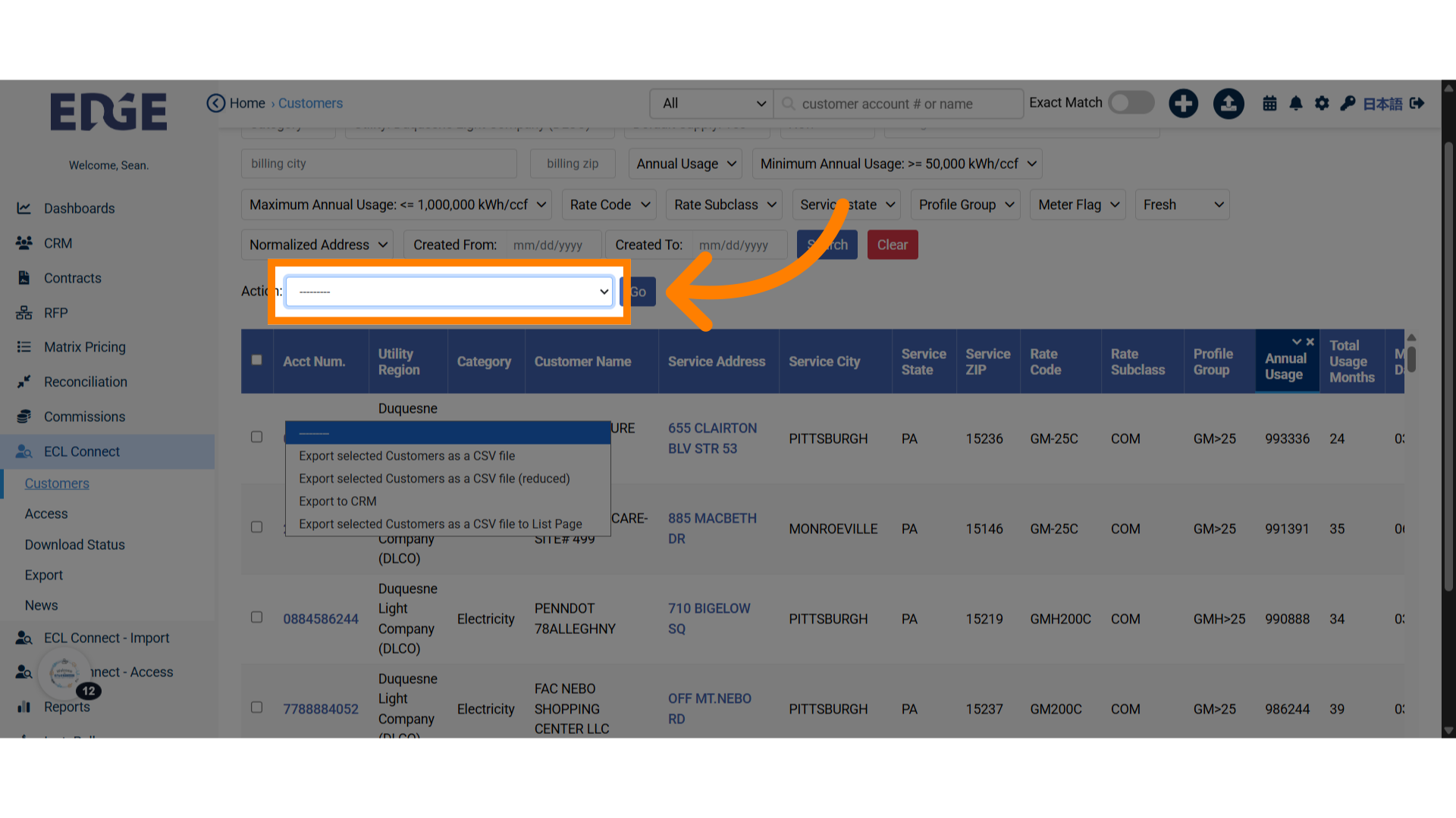 Click on the 'Action' dropdown menu