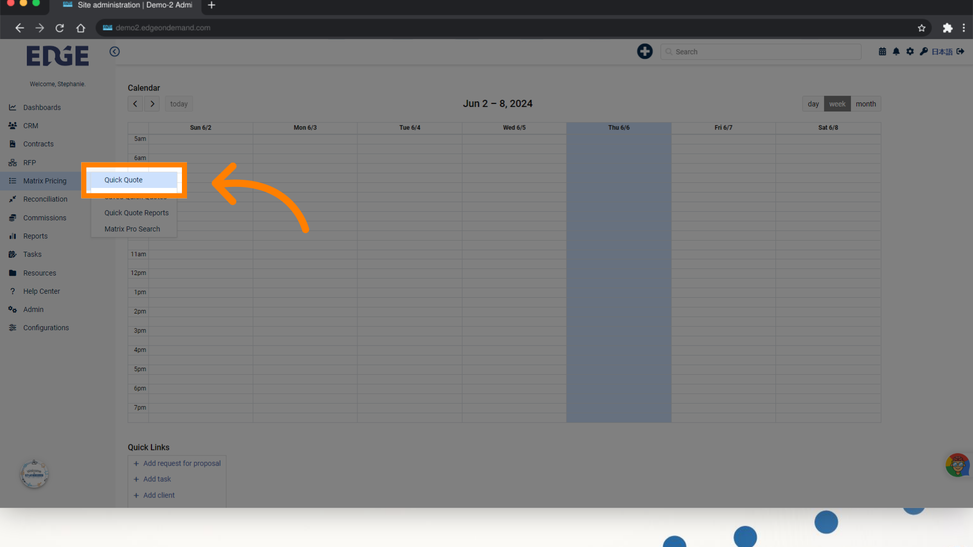 Navigate to Matrix Pricing > 'Quick Quote'